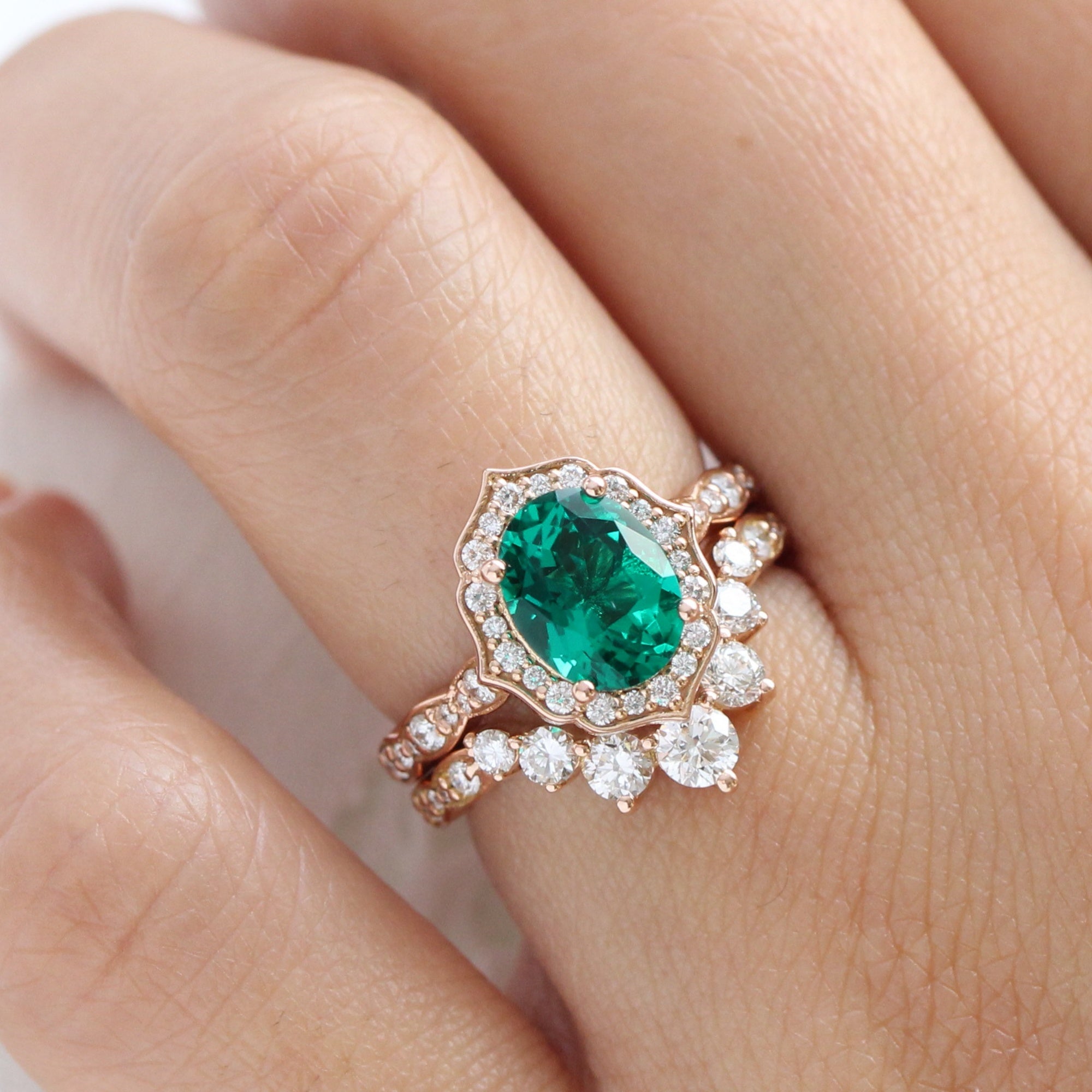 Emerald ring stackable discount