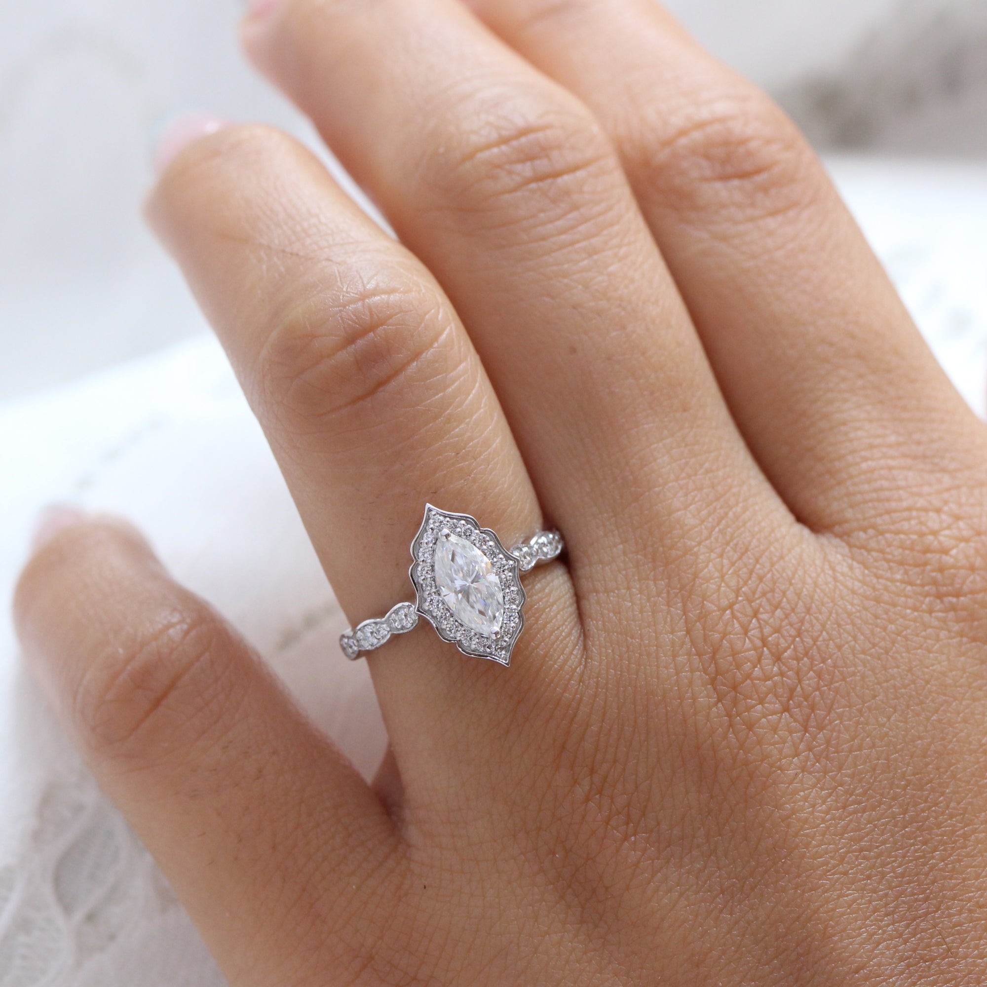 Marquise on sale halo rings