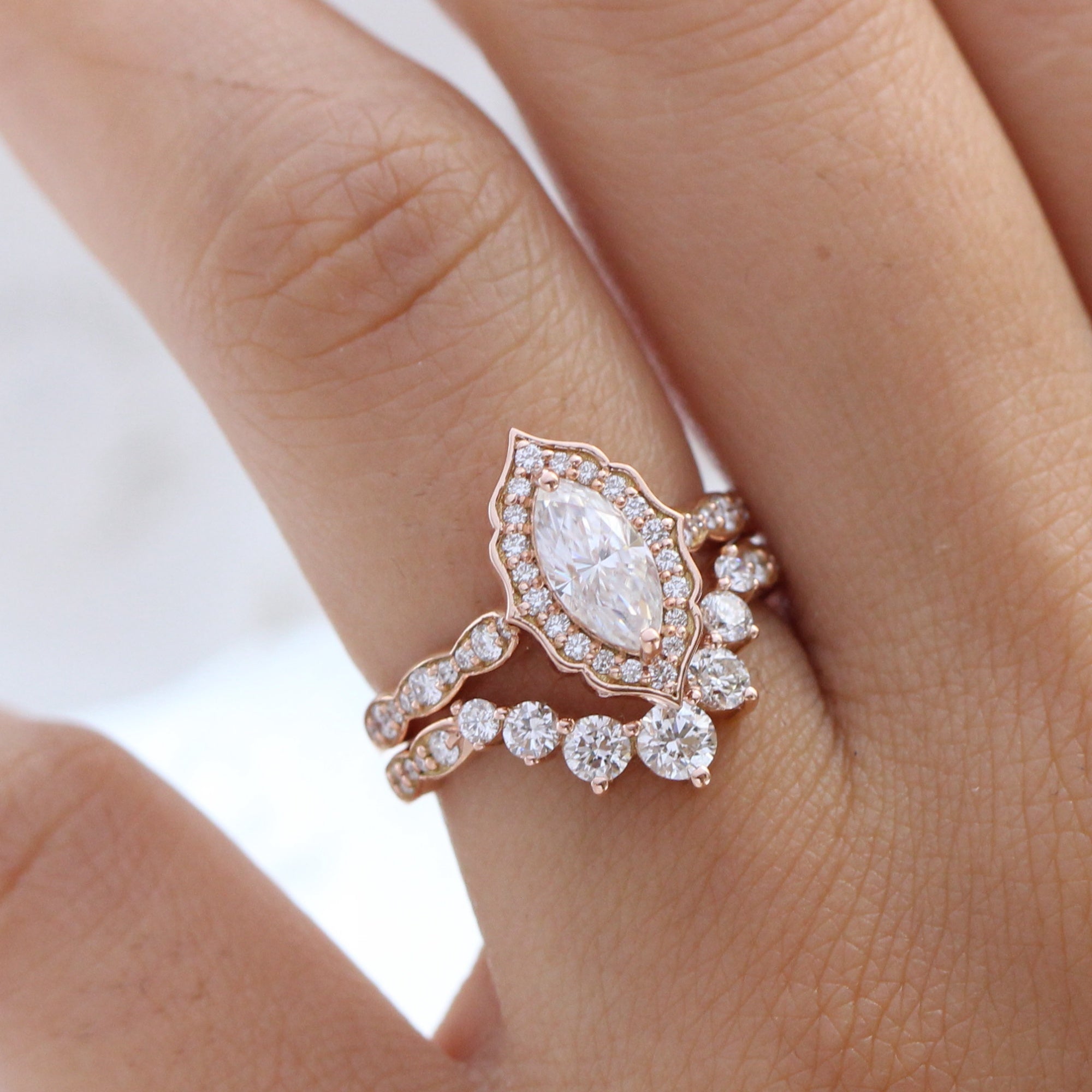 Rose gold engagement rings marquise on sale