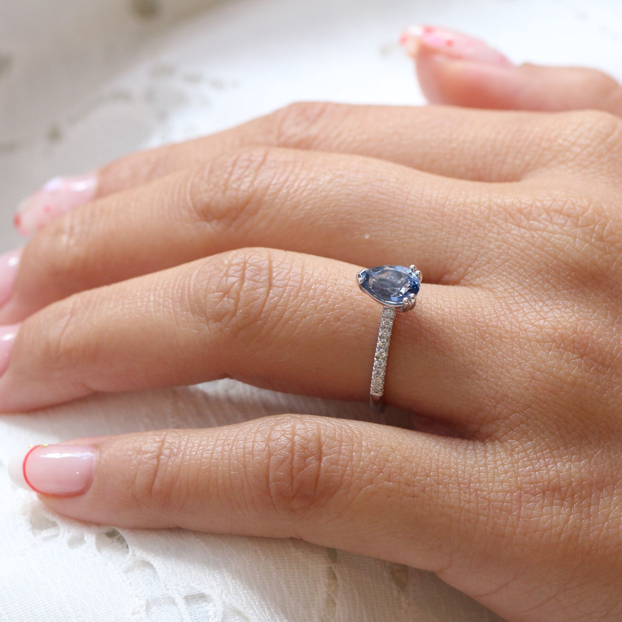 Blue Diamond Engagement Ring Gold Solitaire Pear Ring | La More Design