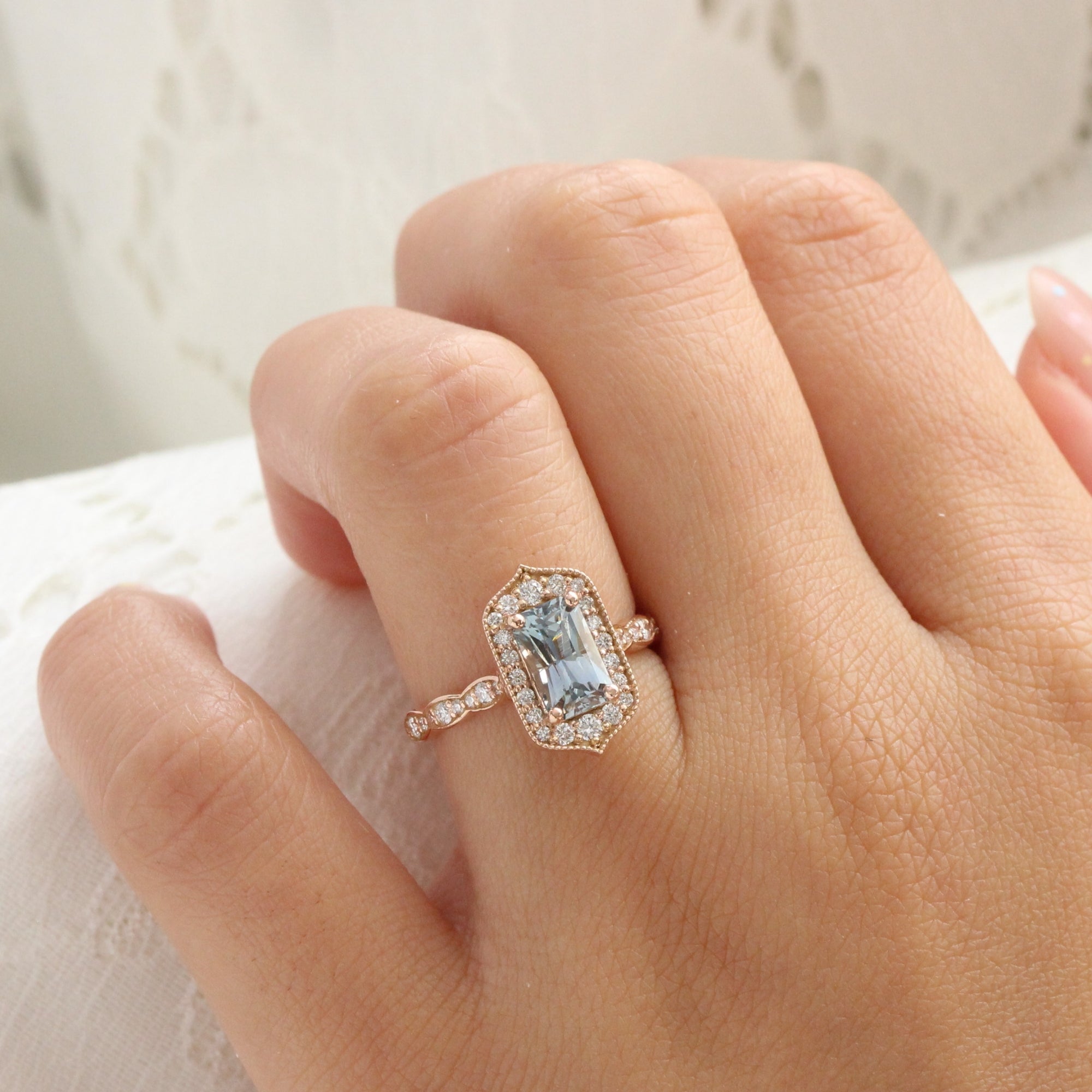 Vintage rectangle cheap engagement rings