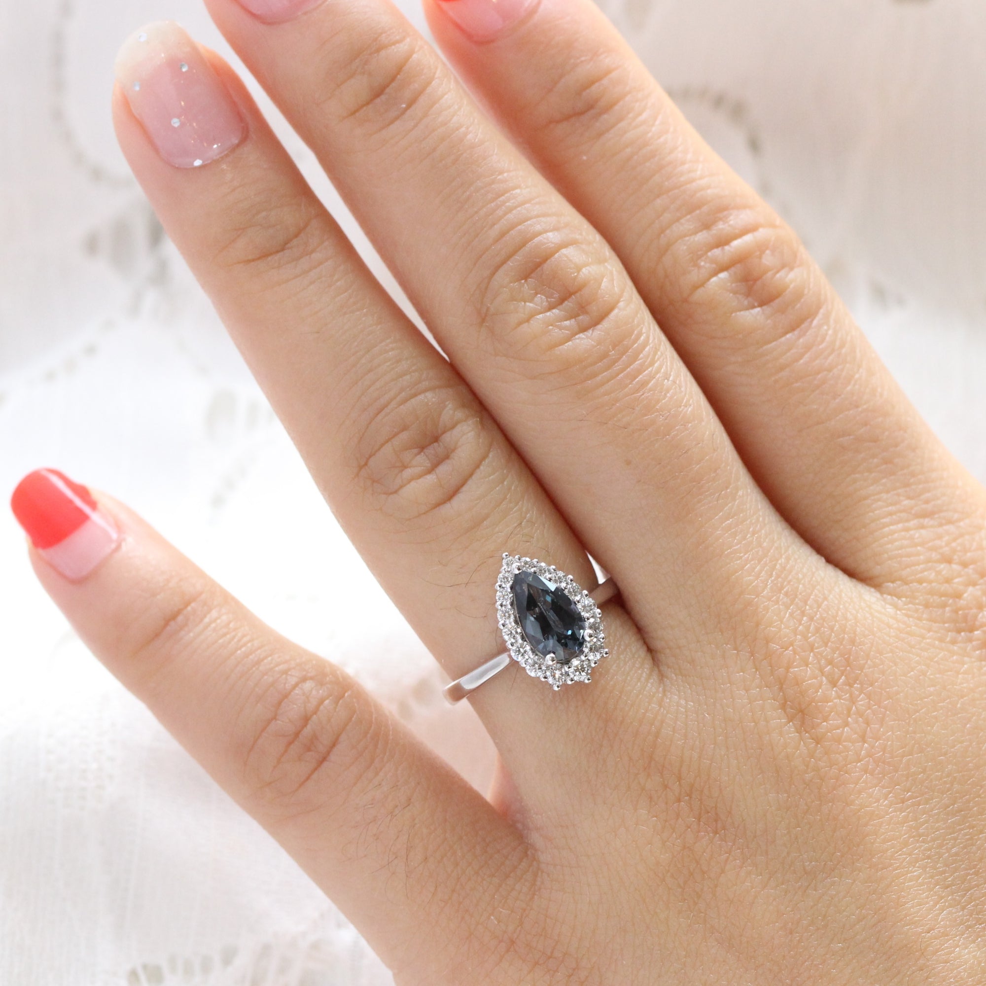 grey spinel ring white gold pear cut salt and pepper diamond ring halo engagement ring la more design jewelry