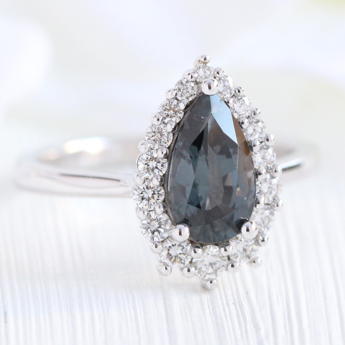 grey spinel ring white gold pear cut salt and pepper diamond ring halo engagement ring la more design jewelry