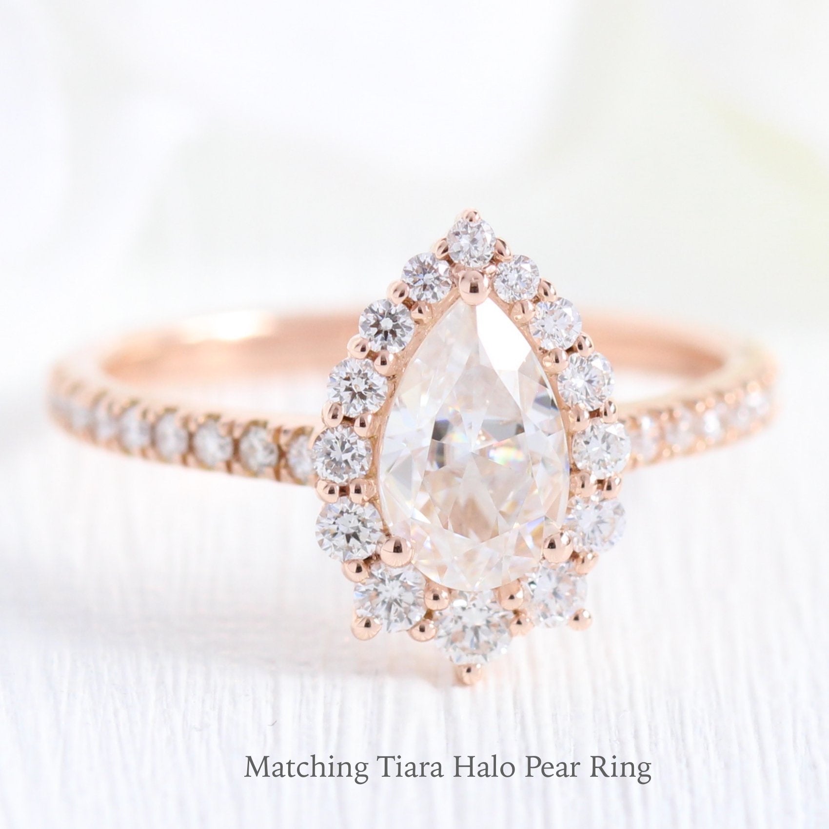 Pear moissanite engagement ring rose gold halo diamond cluster ring la more design jewelry