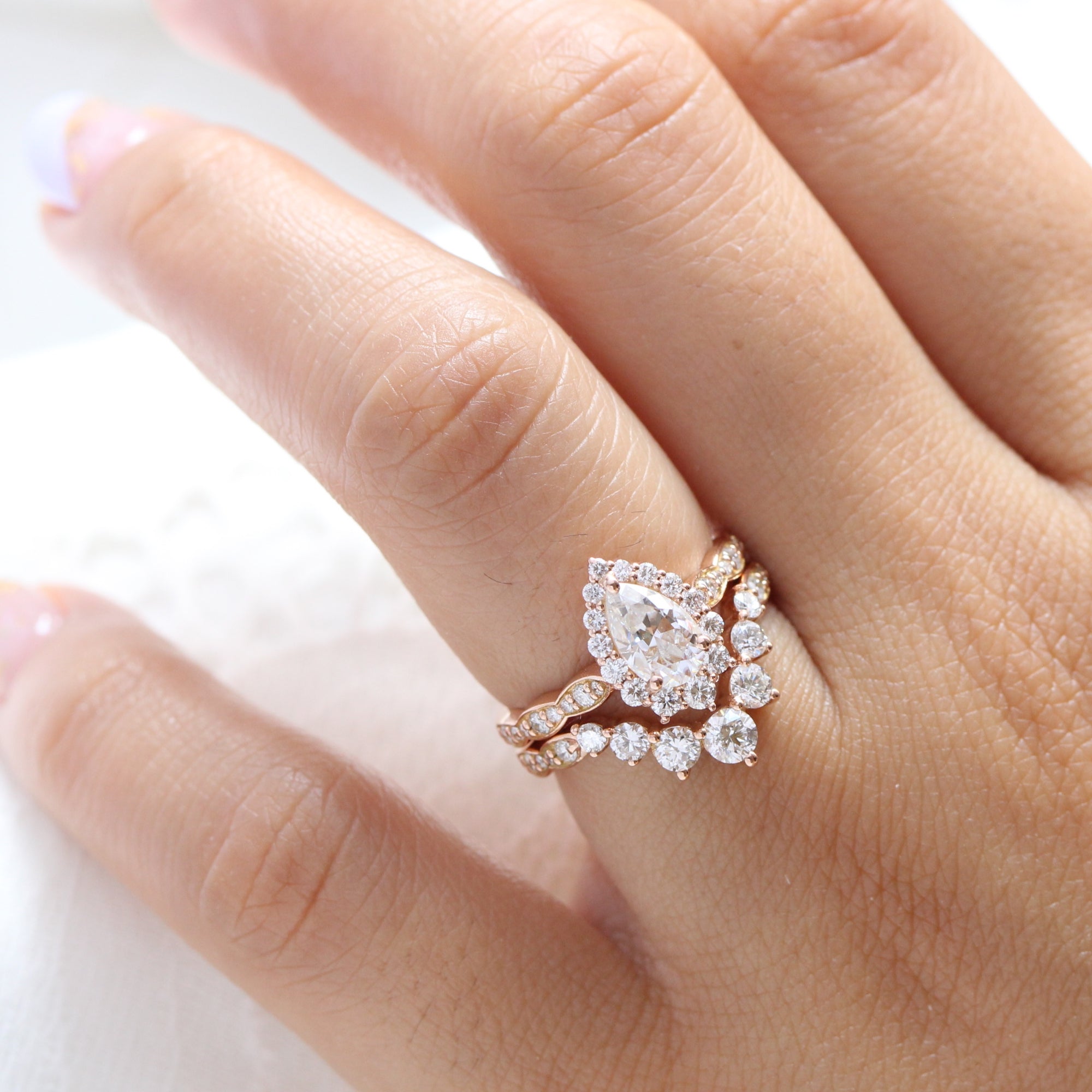 Pear Moissanite Engagement Ring Rose Gold Large Diamond Wedding