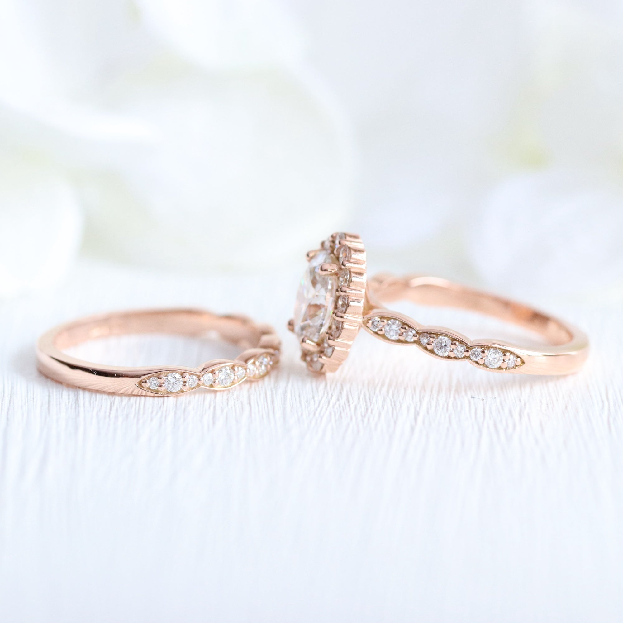 lab diamond ring bridal set rose gold halo diamond engagement ring La More Design Jewelry