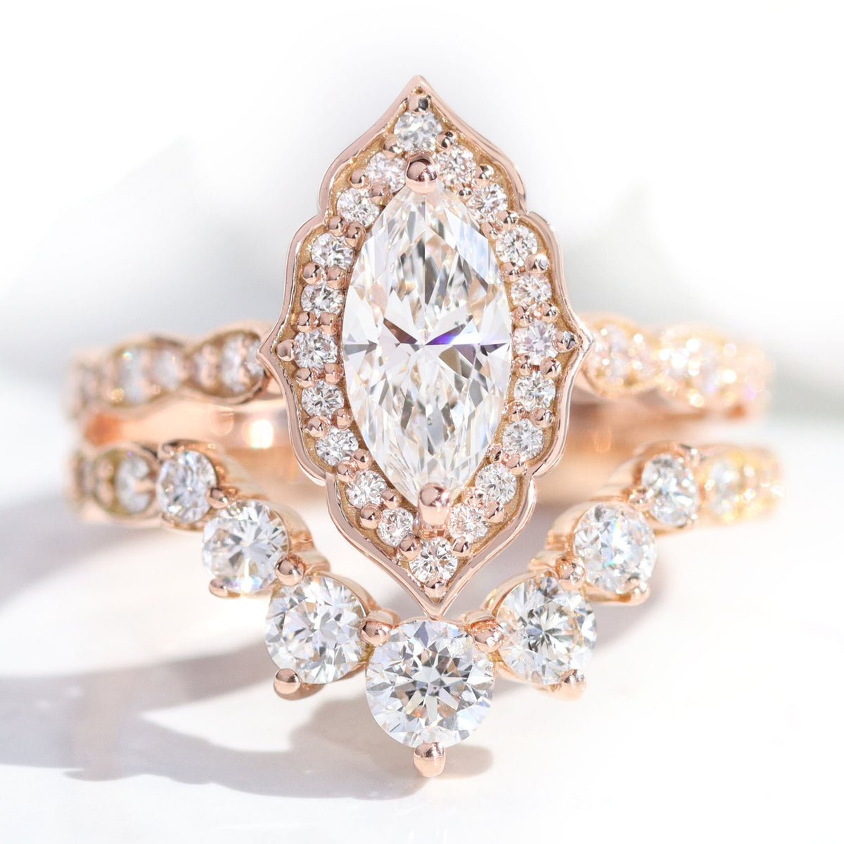 lab diamond ring bridal set rose gold halo marquise diamond engagement ring La More Design Jewelry