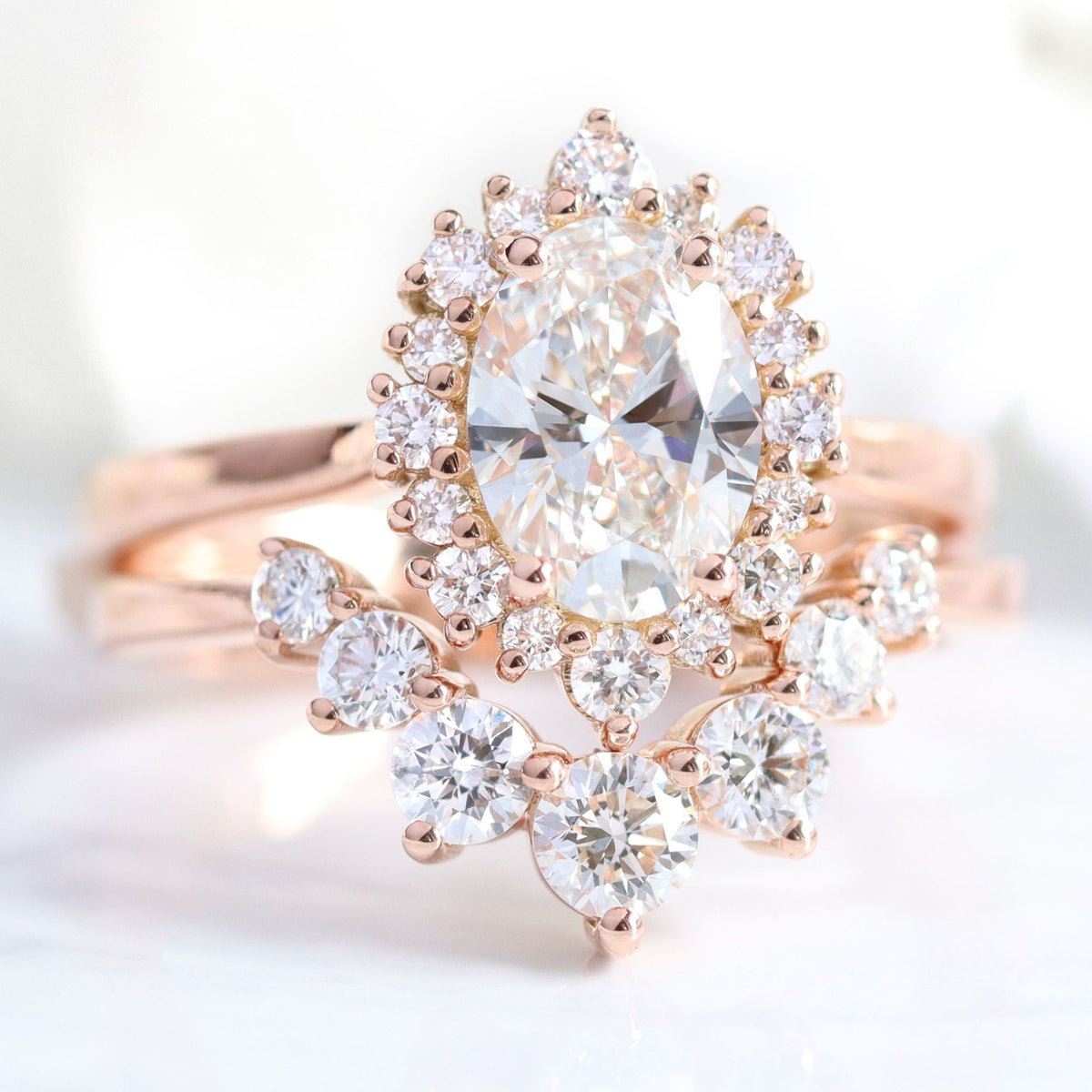 lab diamond ring bridal set rose gold oval diamond halo engagement ring La More Design Jewelry