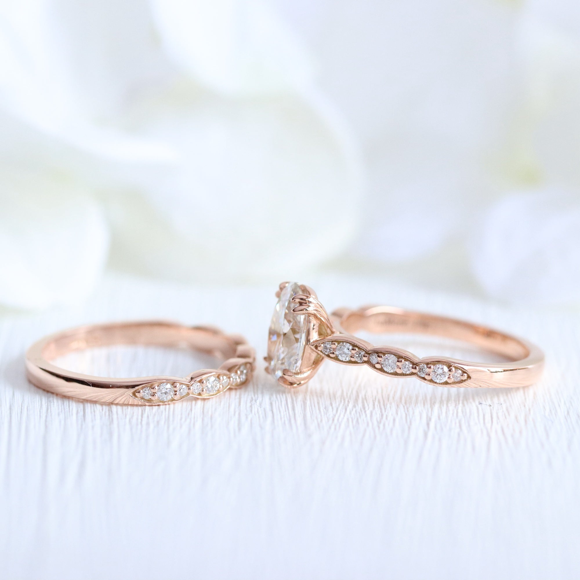 lab diamond ring bridal set rose gold oval diamond solitaire engagement ring La More Design Jewelry