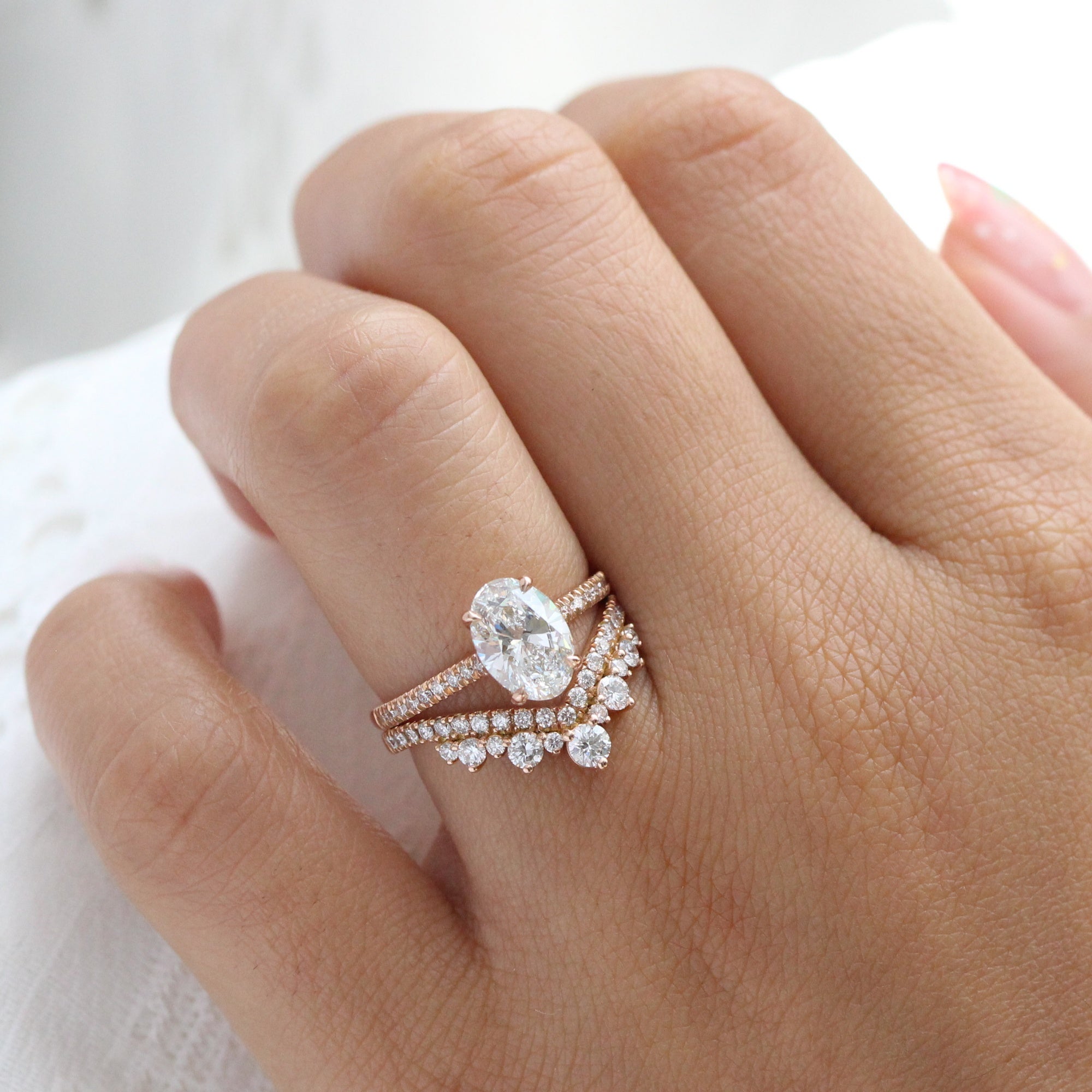 2Ct Oval Lab Diamond Ring Bridal Set Rose Gold Solitaire Ring