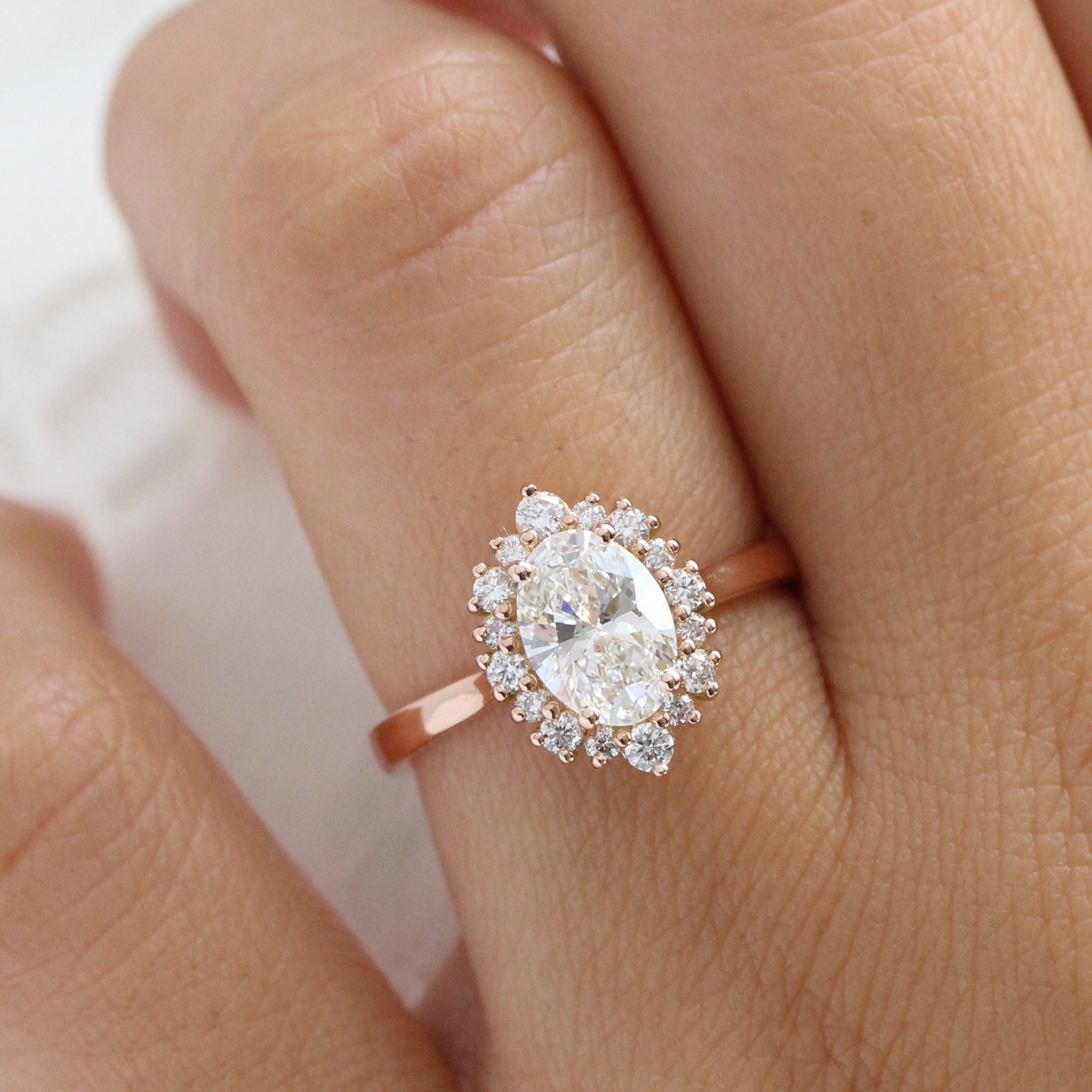 Oval Cut Lab Grown Diamond Engagement Ring Rose Gold Halo Ring