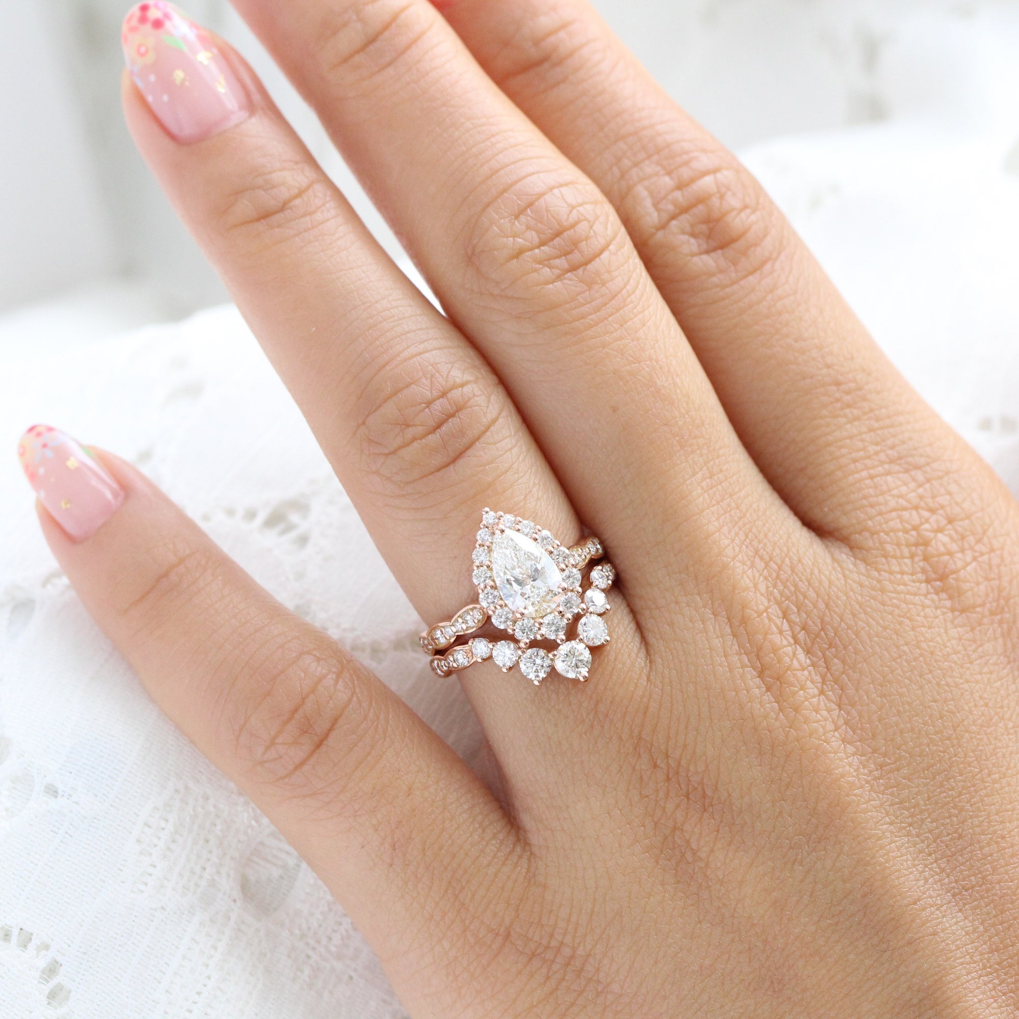 Pear diamond ring with wedding band Clearance