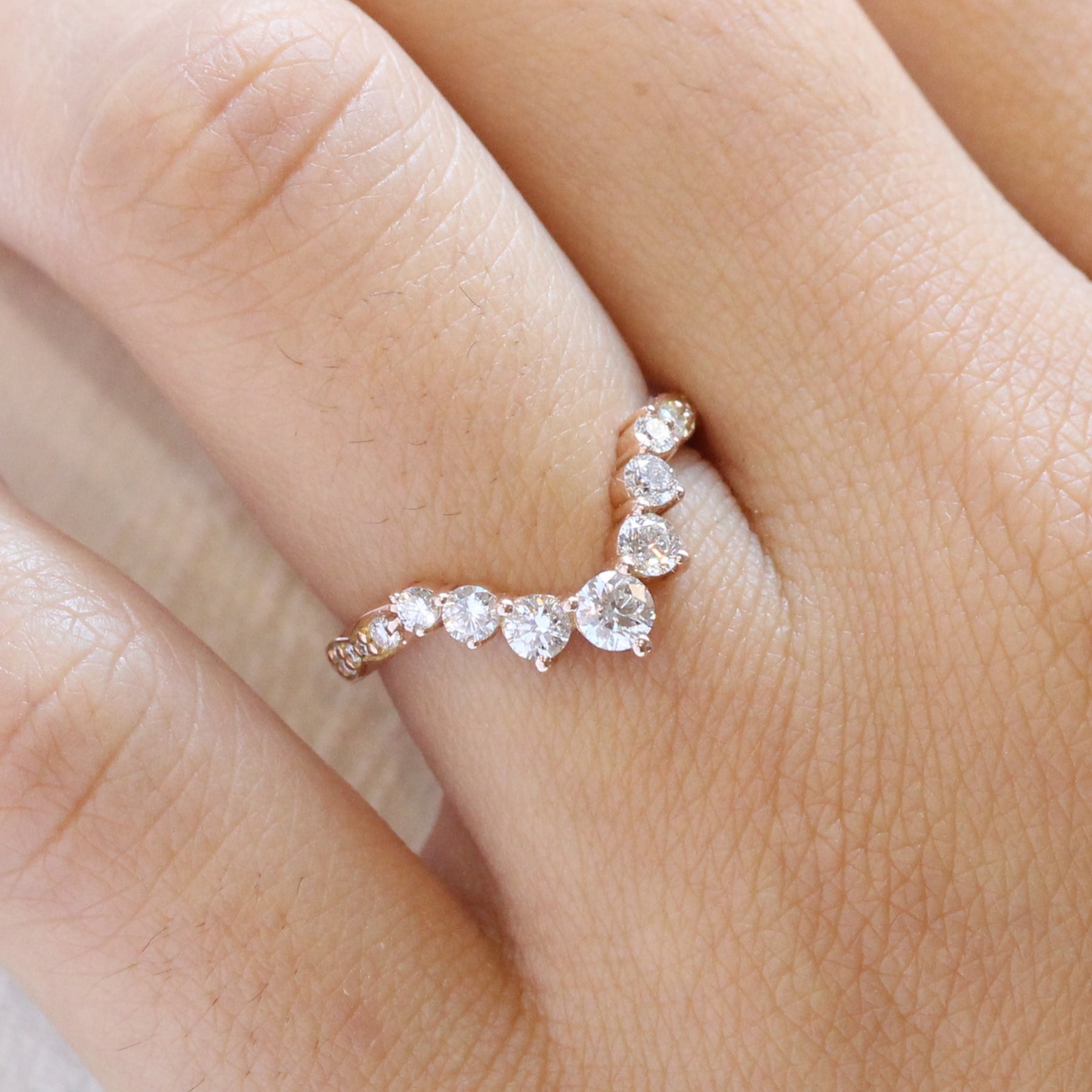 Large Diamond Wedding Ring Rose Gold Curved Diamond Wedding Band