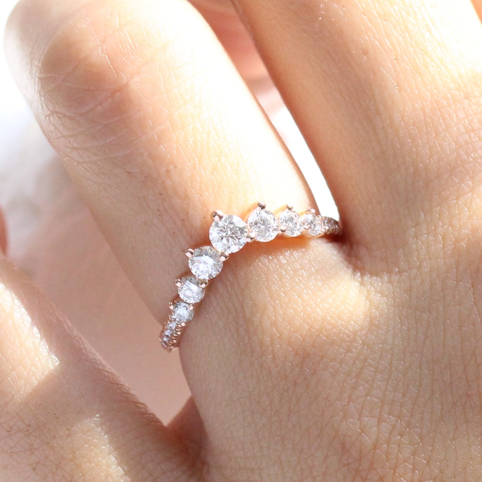 Large Diamond Contour Wedding Ring Rose Gold Curved Pave Diamond Band La More Design