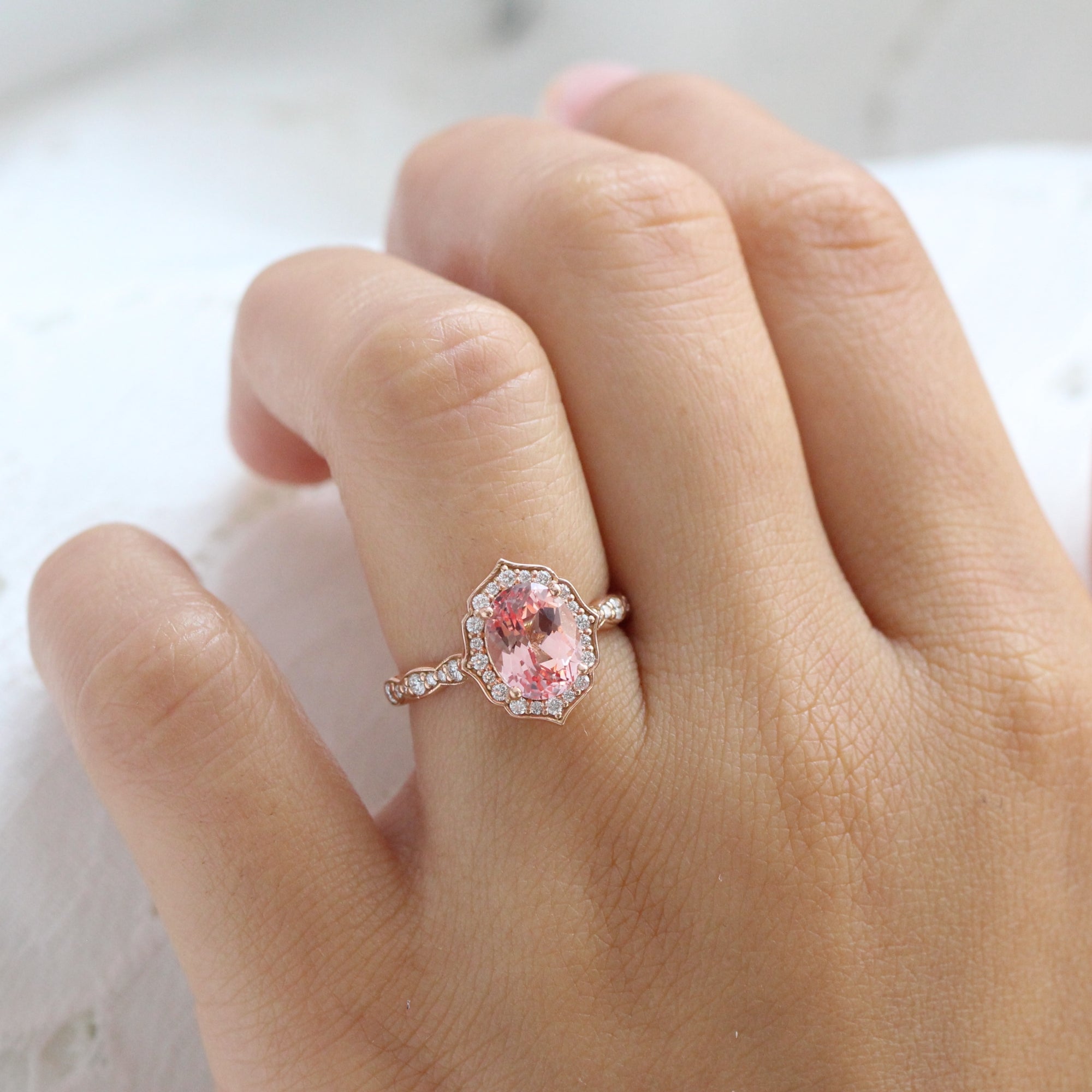Lavender peach sapphire clearance engagement ring