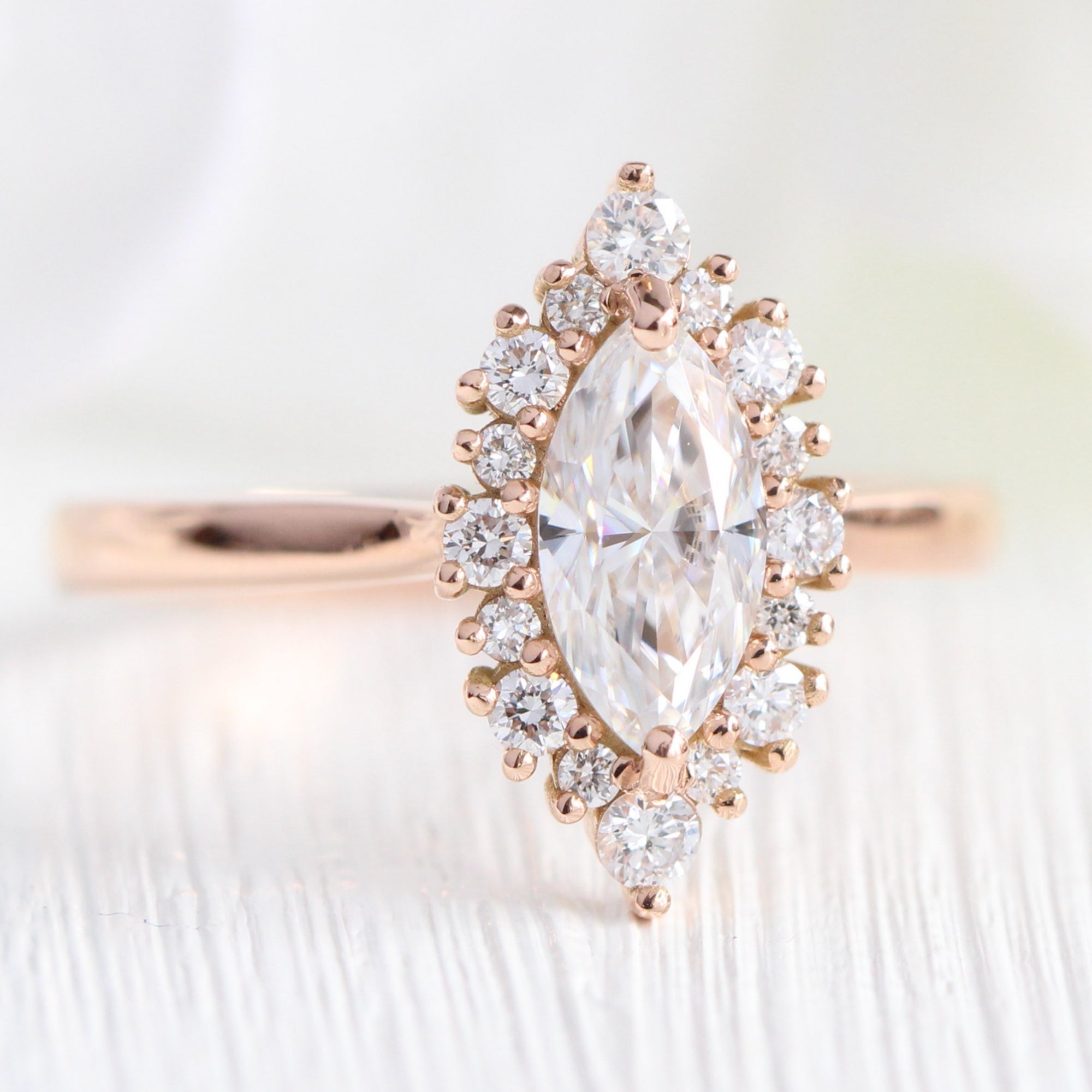 marquise moissanite ring rose gold tiara halo diamond engagement ring la more design jewelrymarquise moissanite ring rose gold tiara halo diamond engagement ring la more design jewelry
