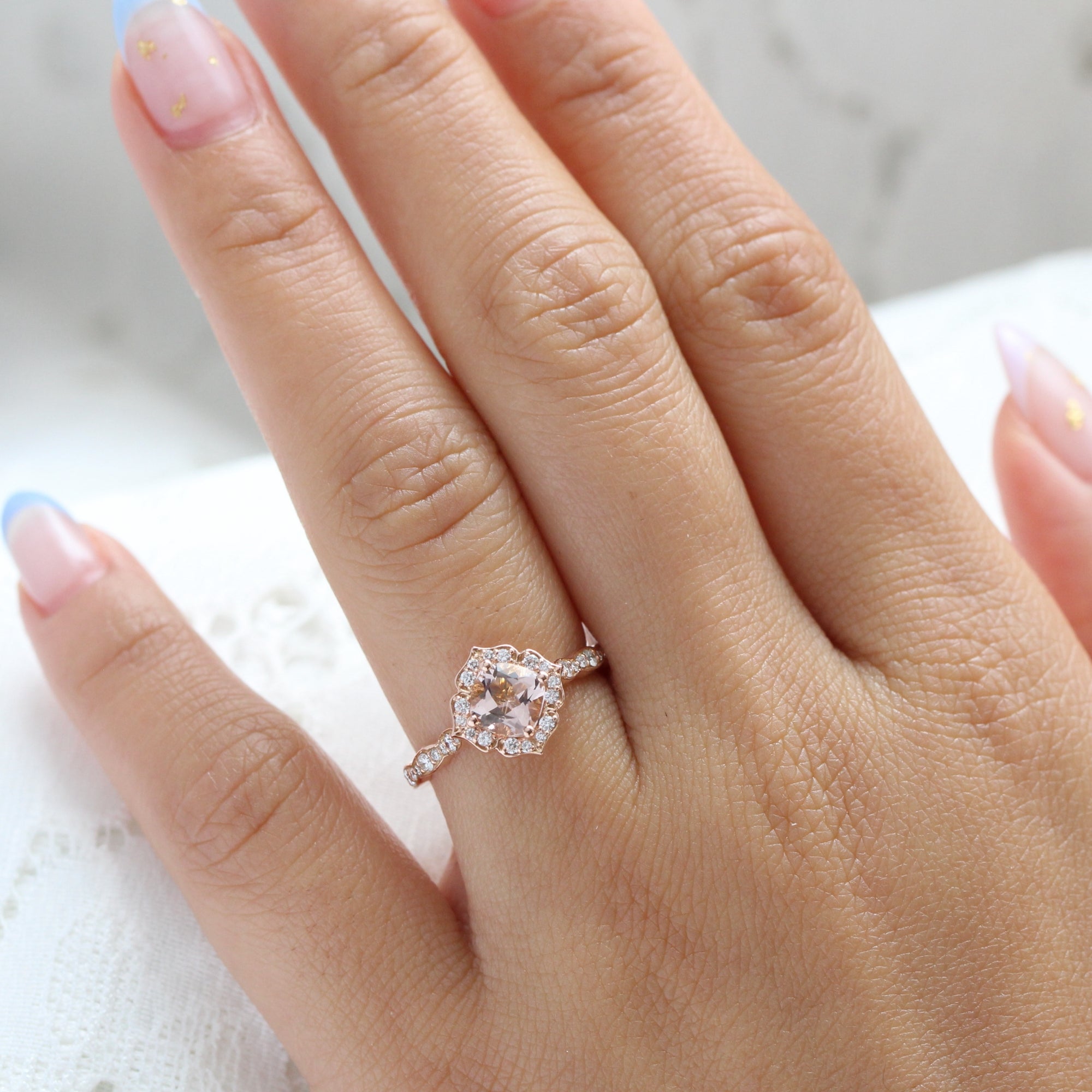 Women's Vintage Pear Pink Morganite Engagement Ring