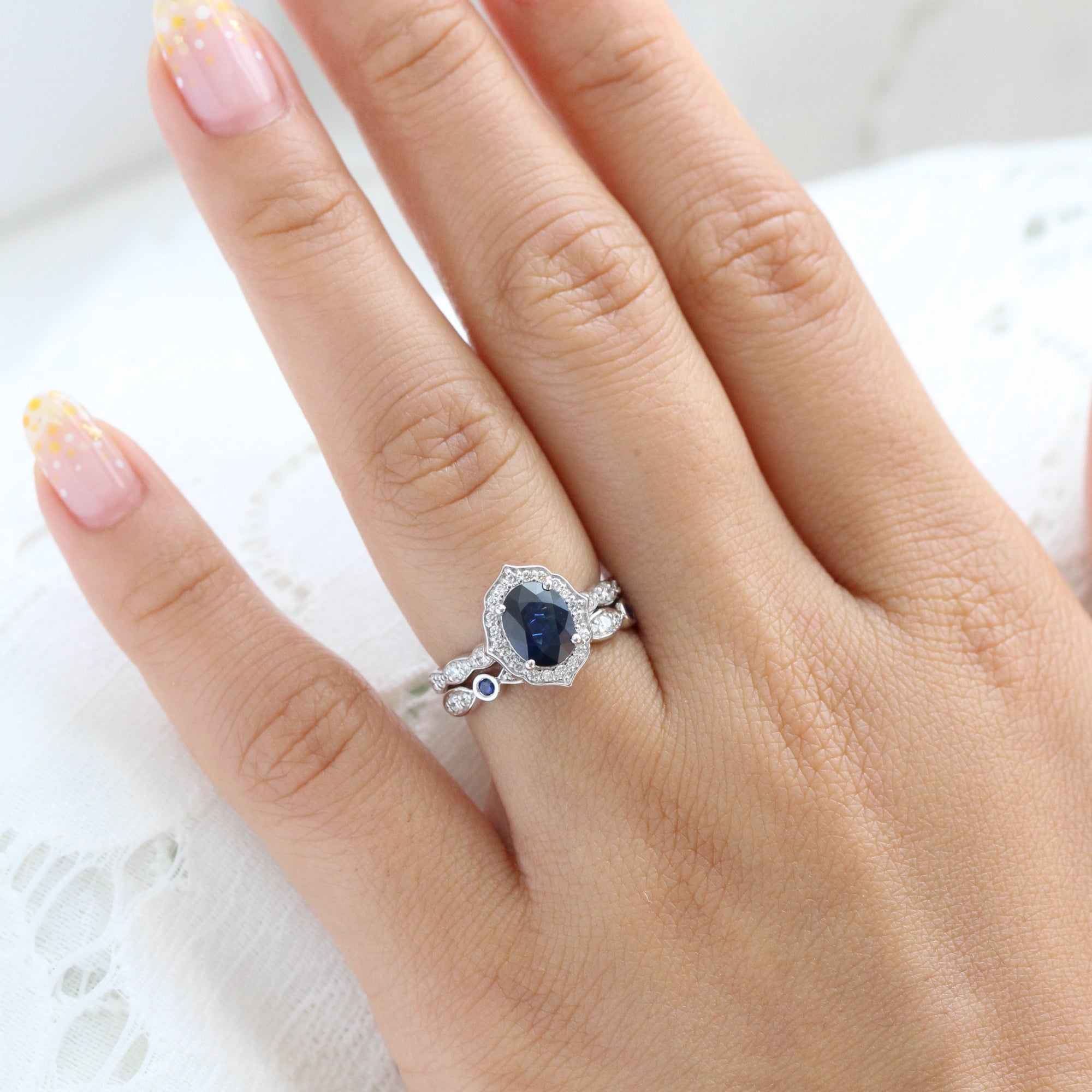Natural Ring White Gold Diamond Wedding Ring Stack | La More Design