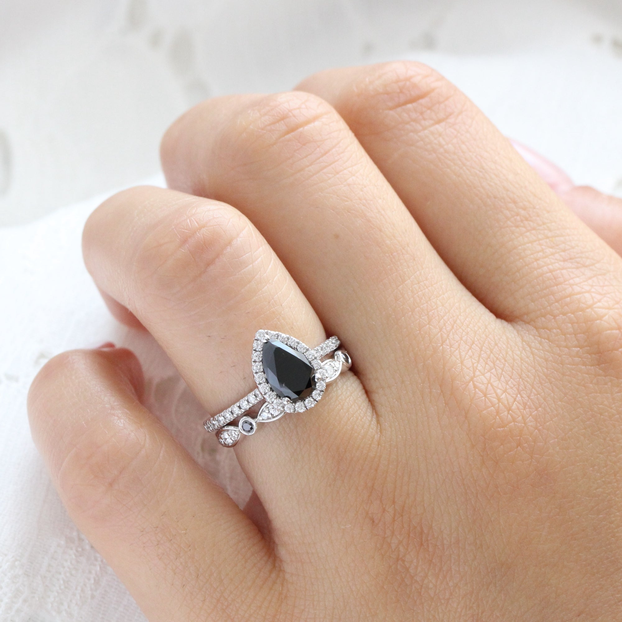 Ring Set Pear Black Diamond Engagement Ring Pear Black Diamond