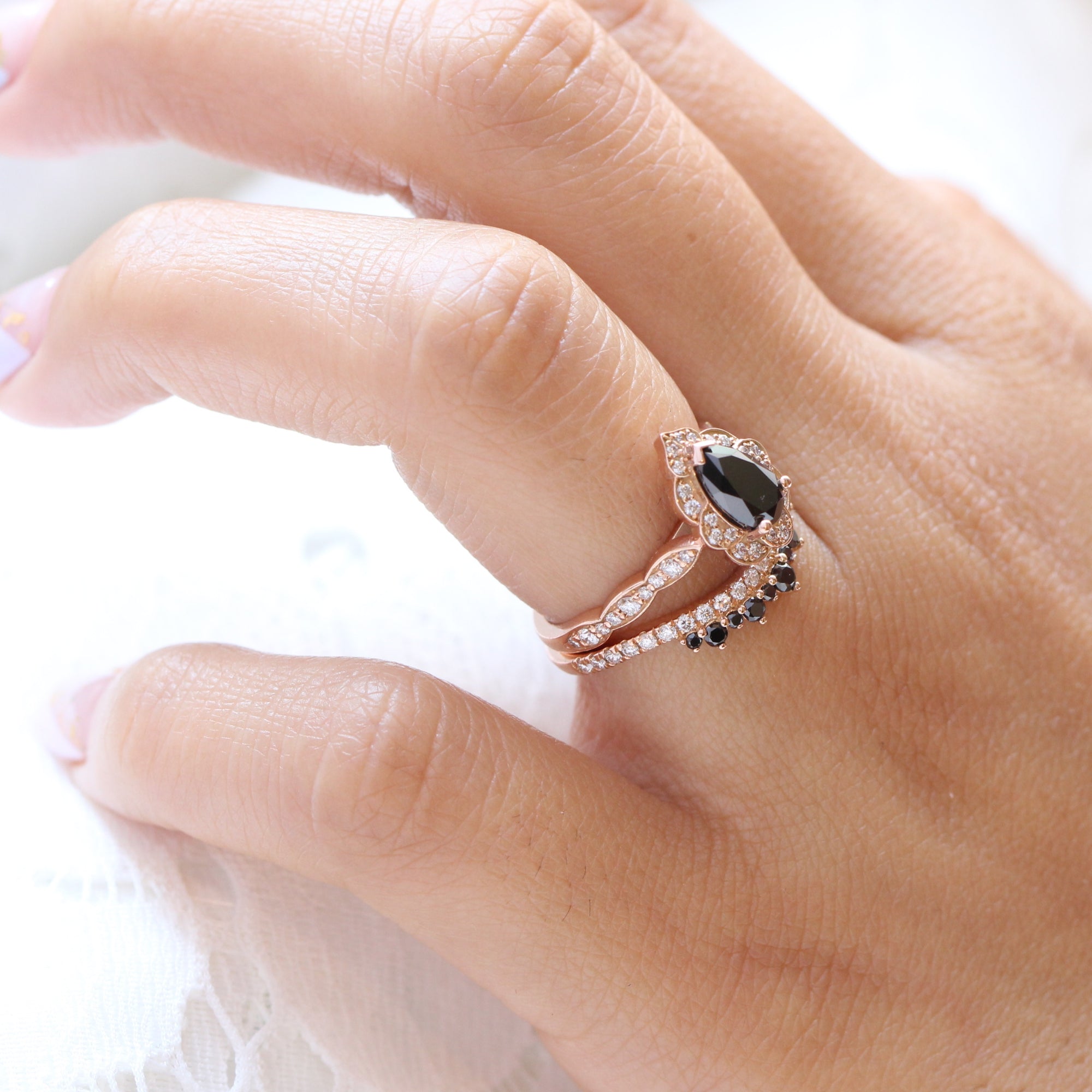 Black diamond rose gold bridal set hot sale