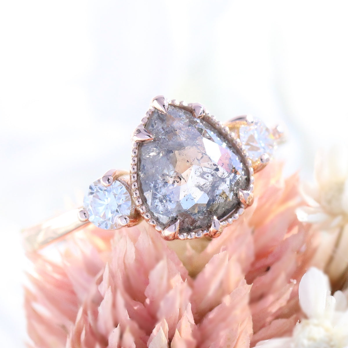 pear cut salt and pepper diamond ring rose gold 3 stone ring la more design jewelry