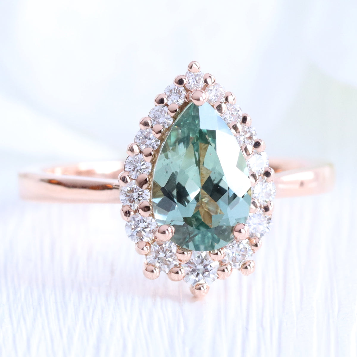 pear green sapphire engagement ring halo diamond engagement ring la more design jewelry
