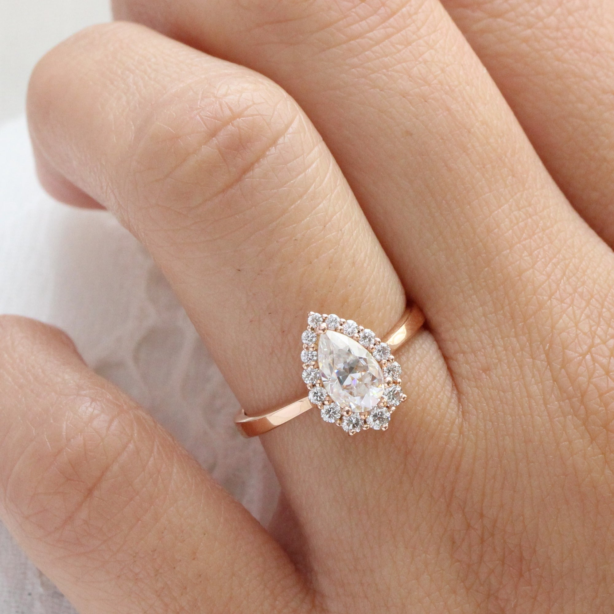 Halo pear shaped diamond engagement rings Clearance