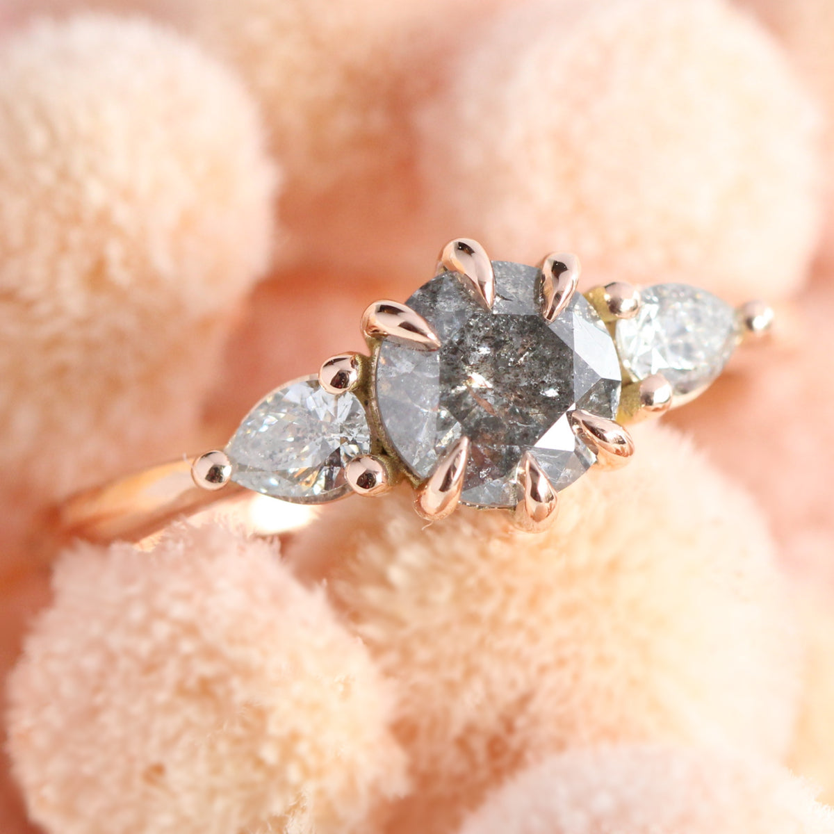 round salt and pepper diamond ring rose gold 3 stone ring la more design jewelry