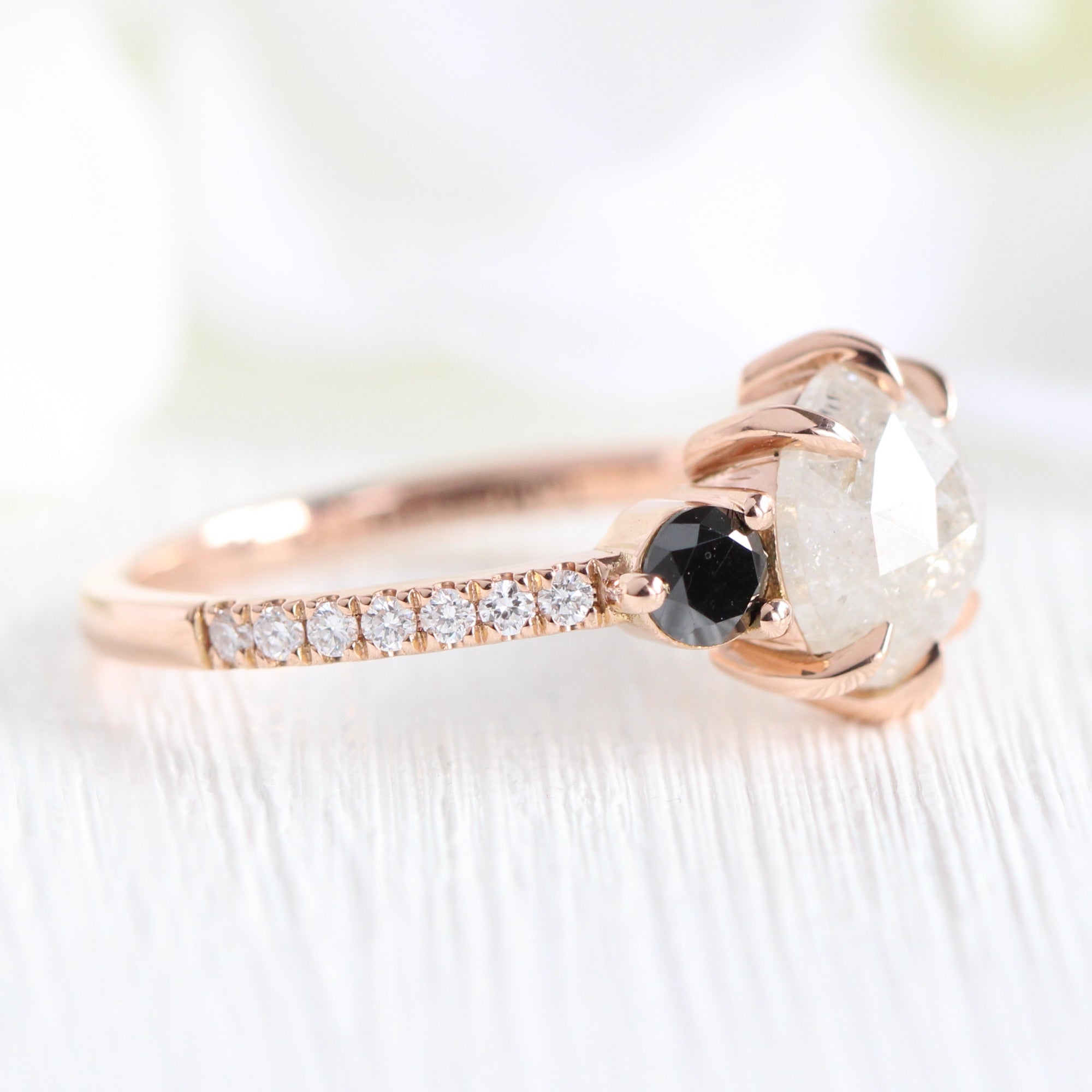 salt and pepper diamond ring rose gold 3 stone black diamond ring la more design jewelry