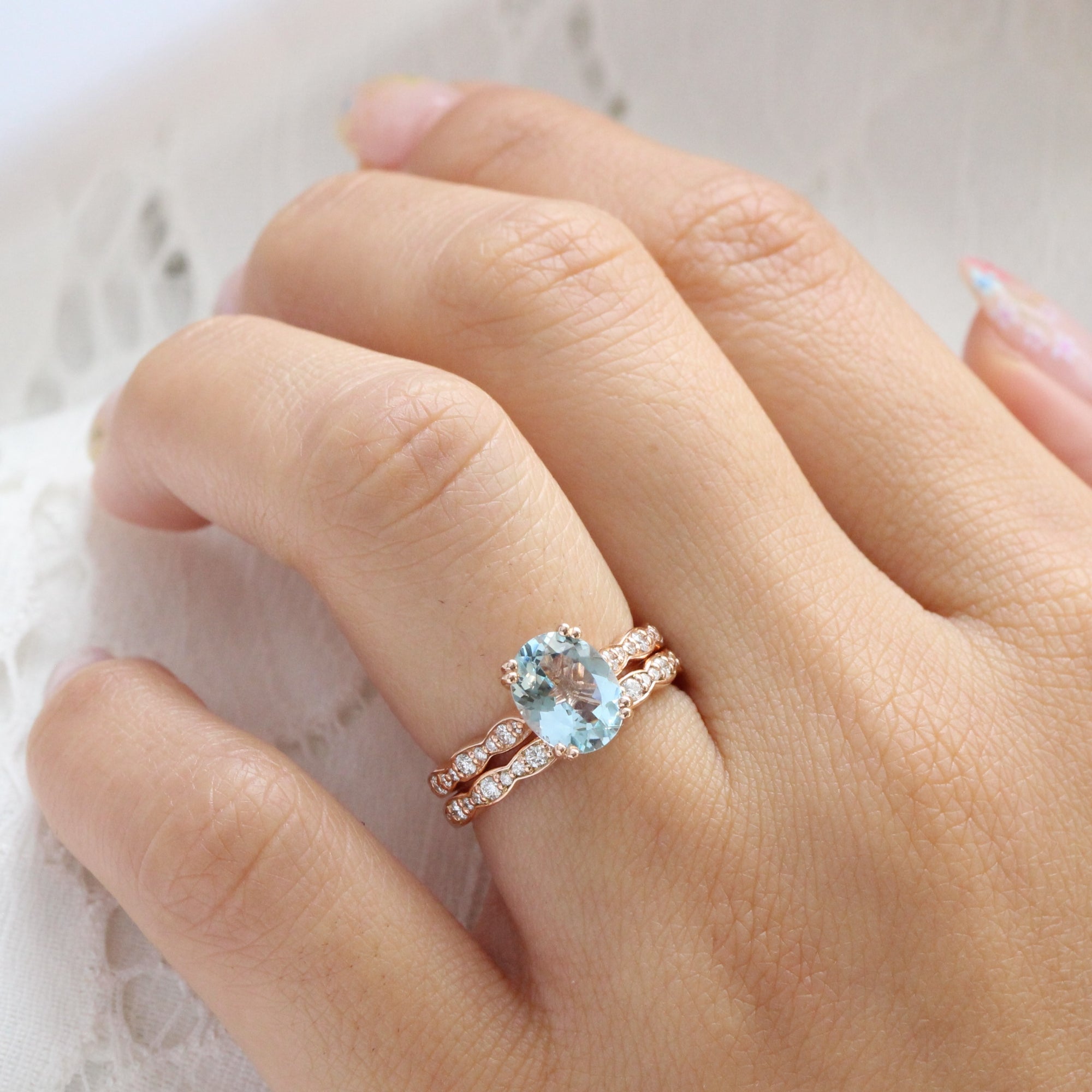 Oval Aquamarine ring rose gold solitaire engagement ring la more design jewelry