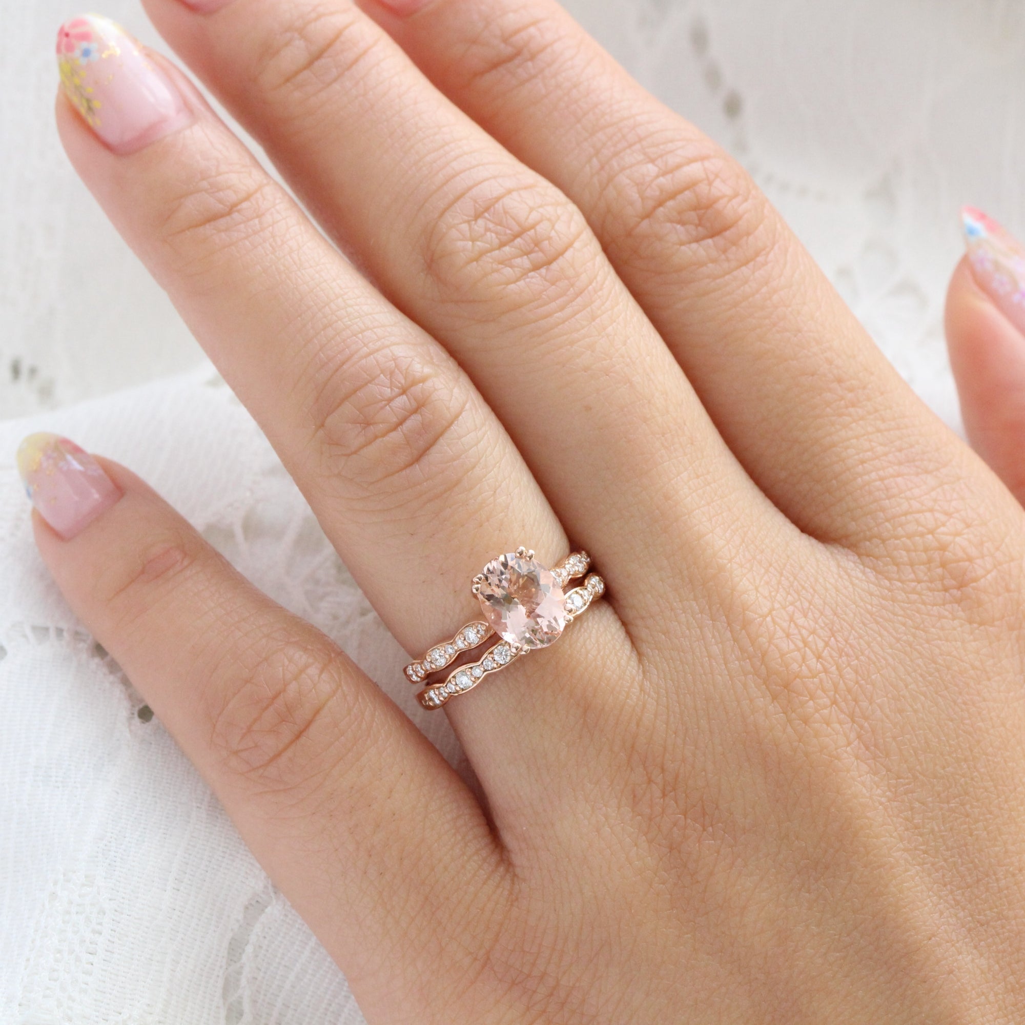 Morganite and diamond band Clearance