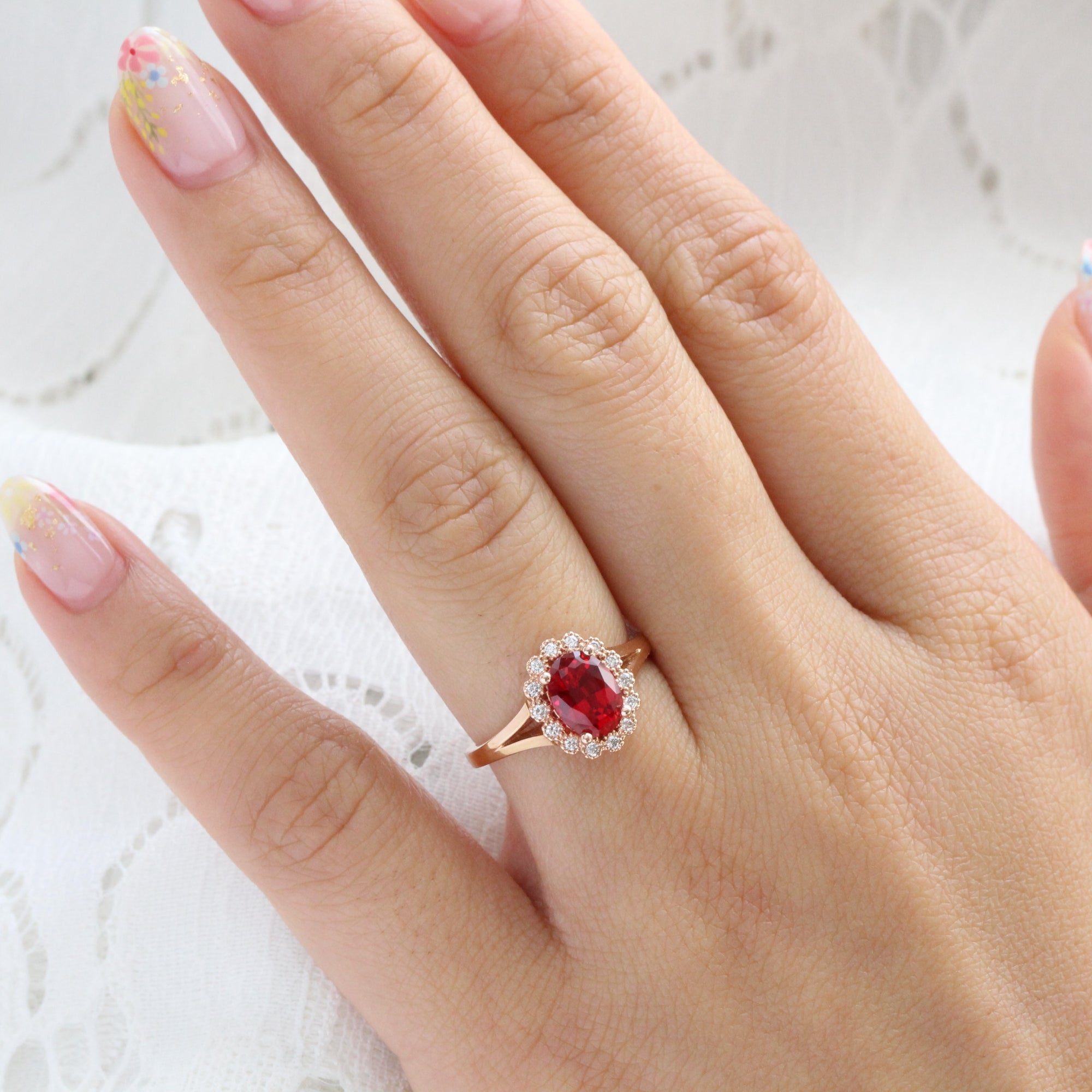 Pink ruby shop and diamond ring