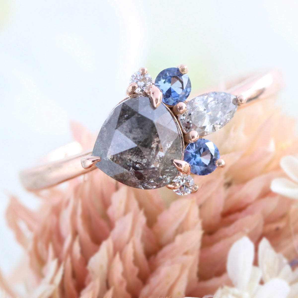unique salt and pepper diamond ring rose gold grey diamond cluster ring la more design jewelry