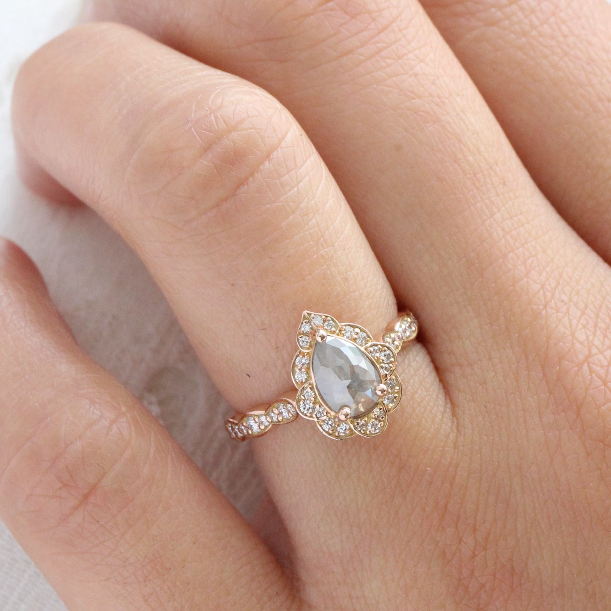 Rose gold pear discount shaped engagement ring