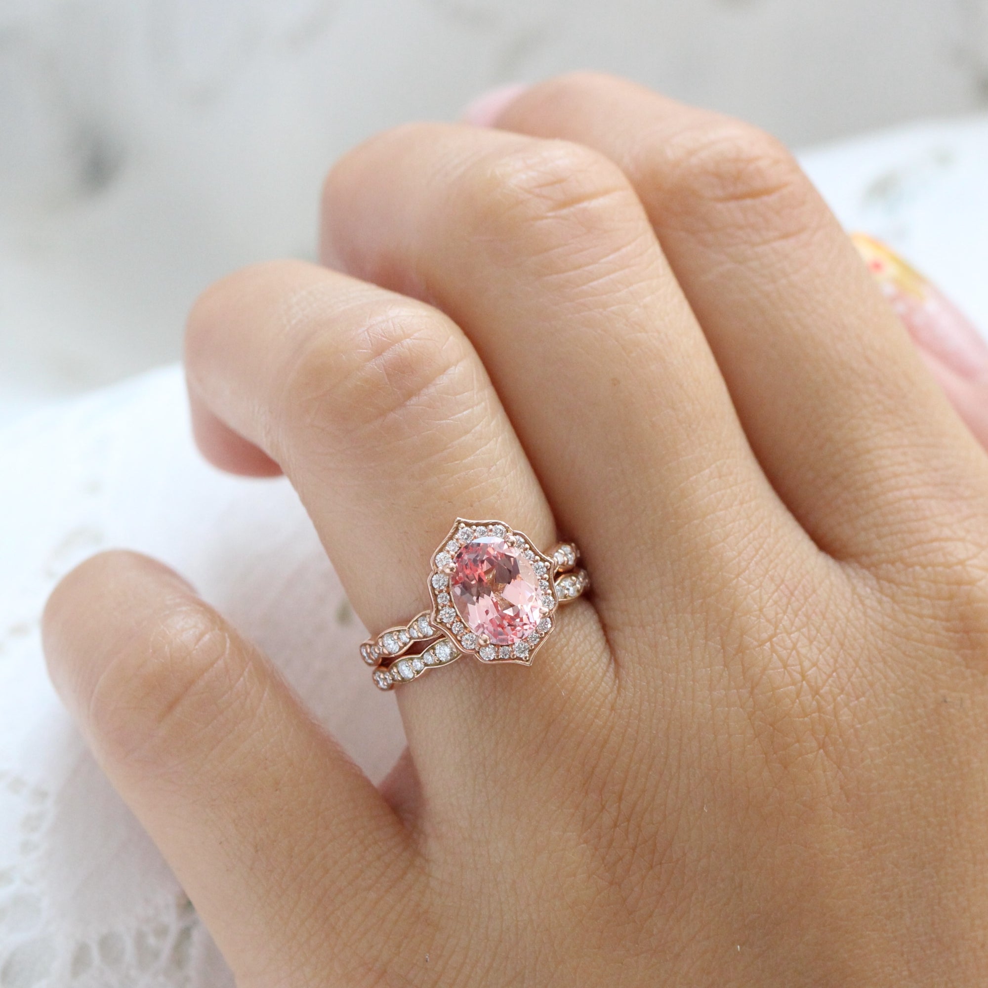 Pink sapphire wedding ring on sale sets