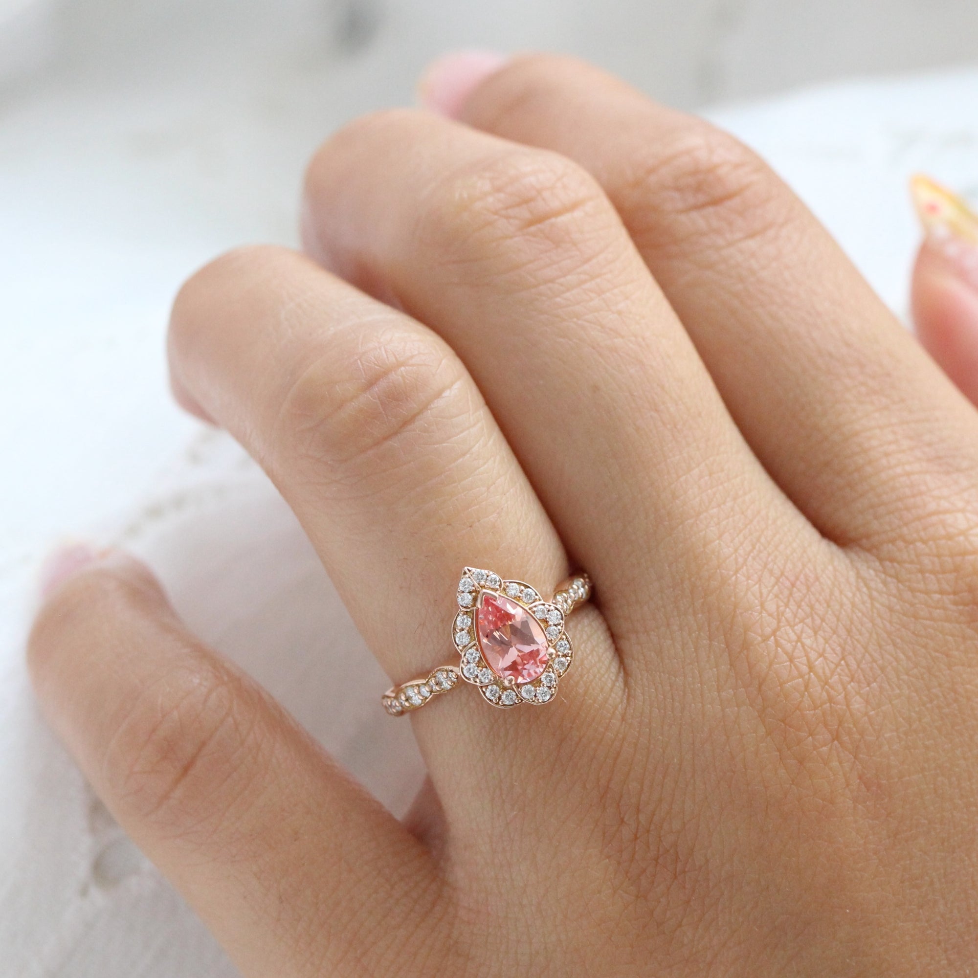 Pink sapphire teardrop ring hot sale