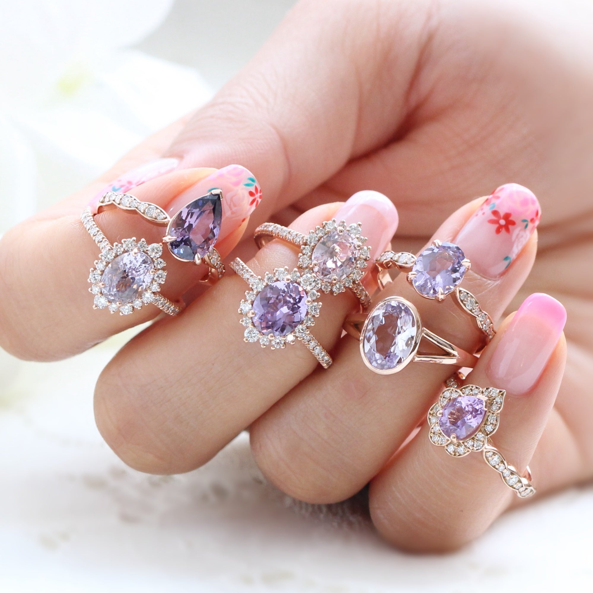 2022 Engagement Ring Trends: Color of the Year, lavender sapphire rings, purple sapphire rings, blue gemstone rings by la more design jewelry