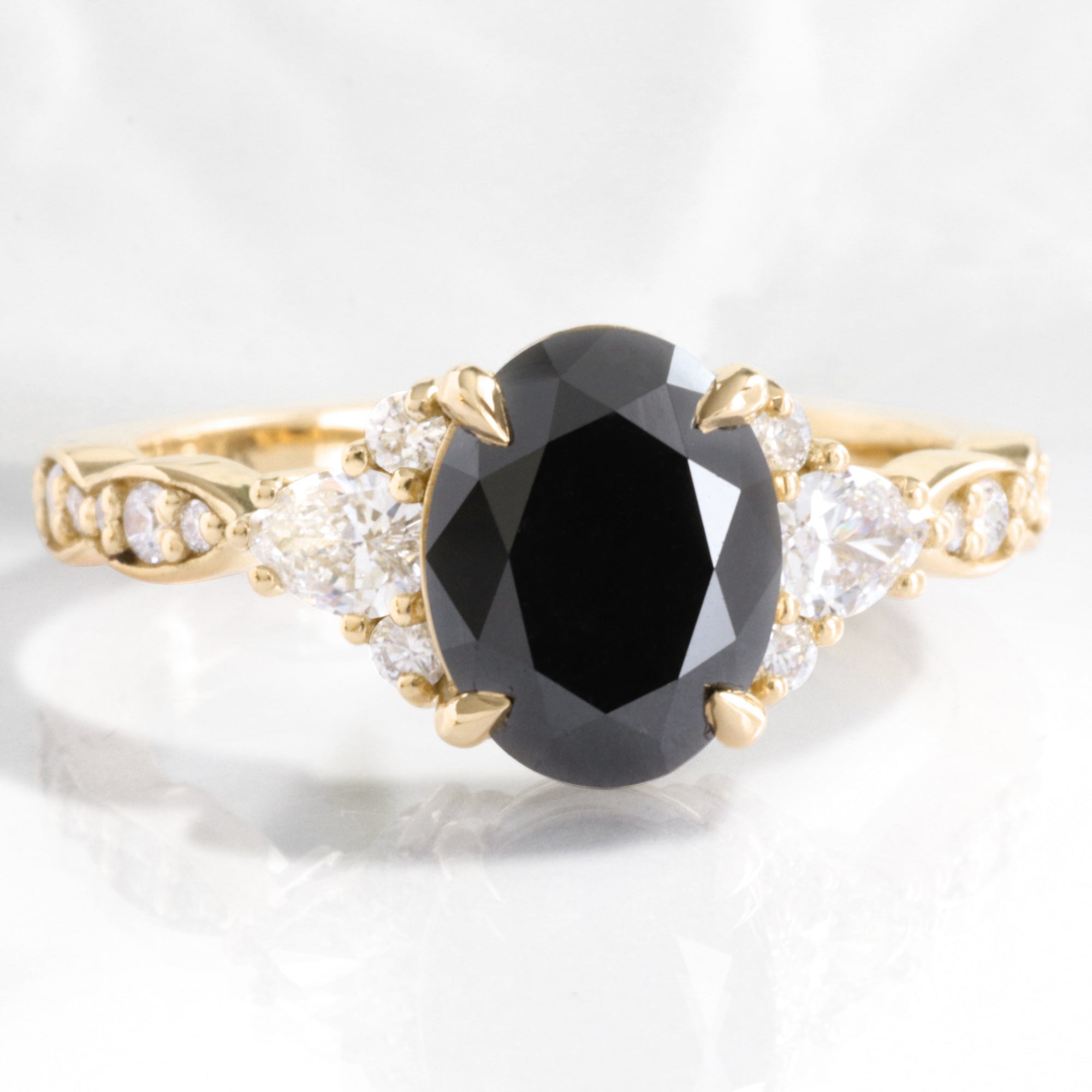3 Stone Black Diamond Ring Gold Oval Black Diamond Three Stone 