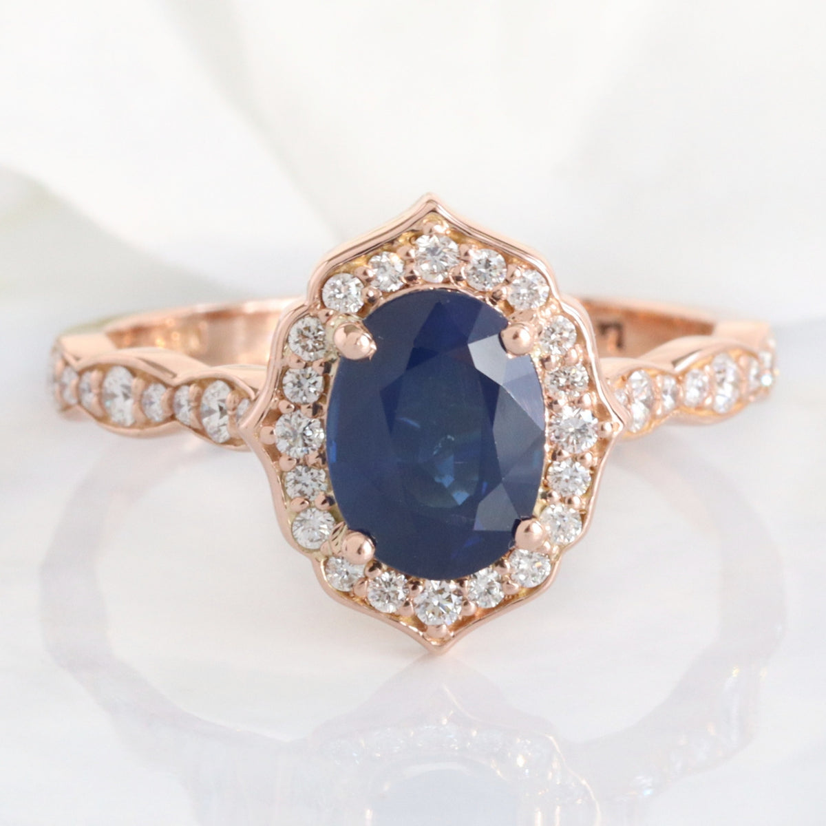 Australian dark blue sapphire ring rose gold oval blue sapphire diamond engagement ring la more design jewelry