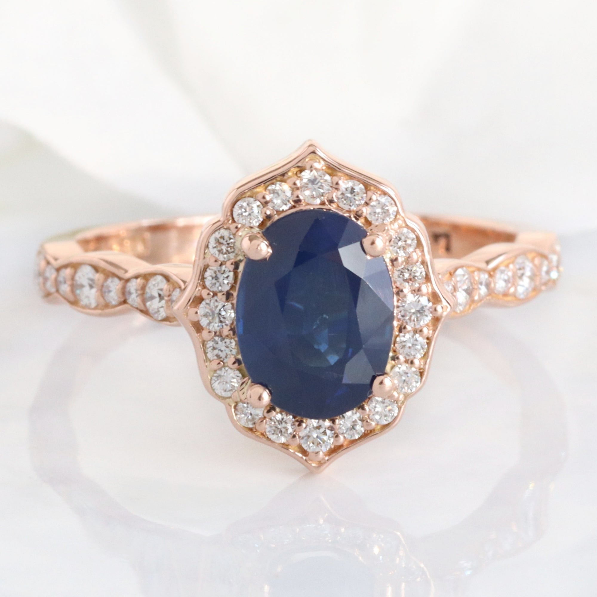 Australian dark blue sapphire ring rose gold oval blue sapphire diamond engagement ring la more design jewelry