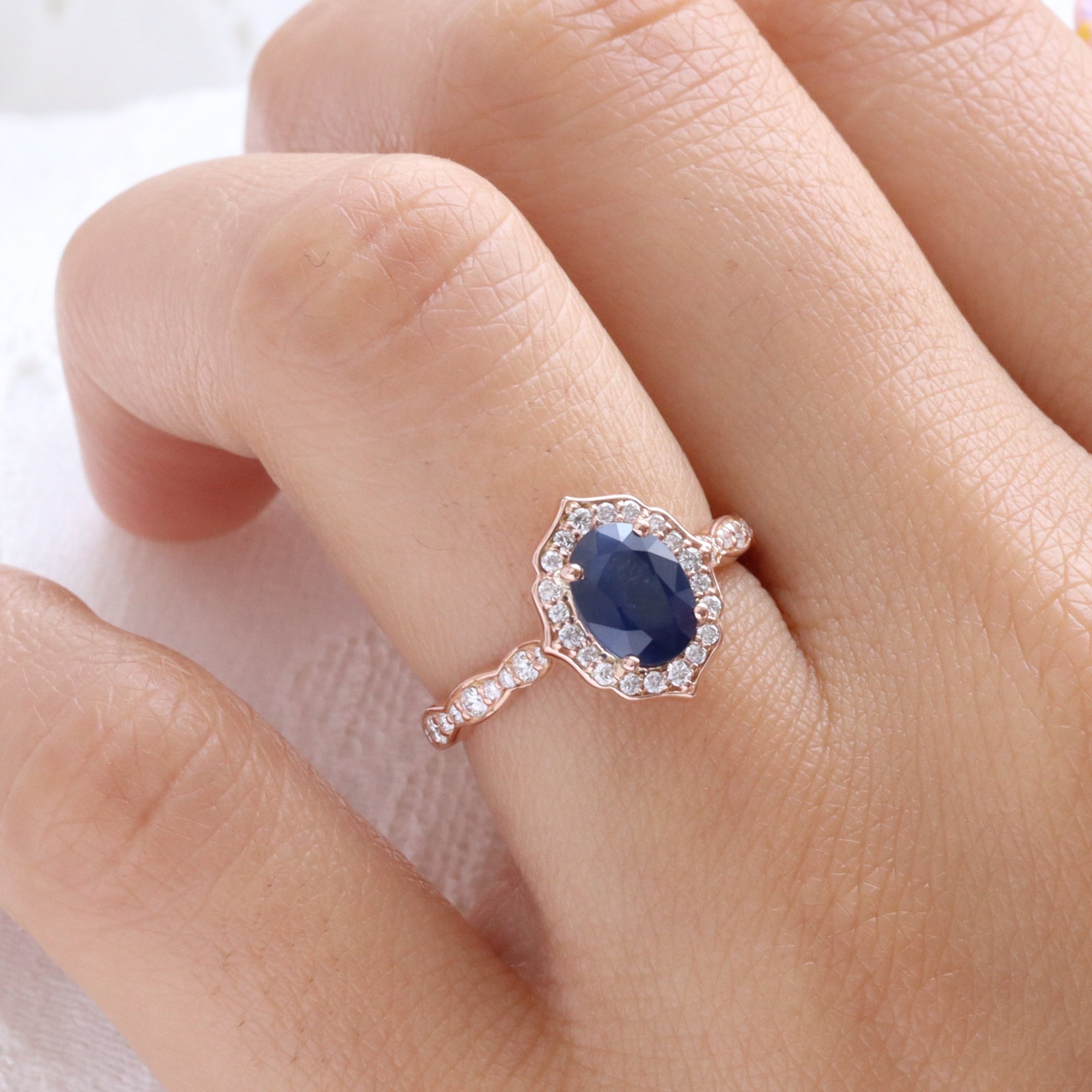 Australian dark blue sapphire ring rose gold oval blue sapphire diamond engagement ring la more design jewelry