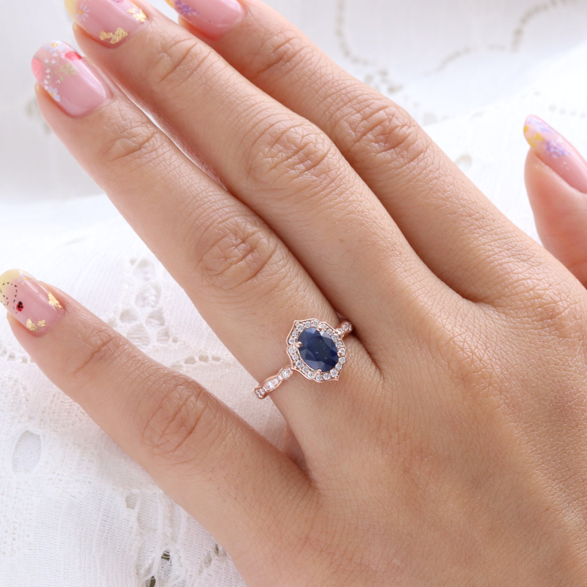 Australian dark blue sapphire ring rose gold oval blue sapphire diamond engagement ring la more design jewelry