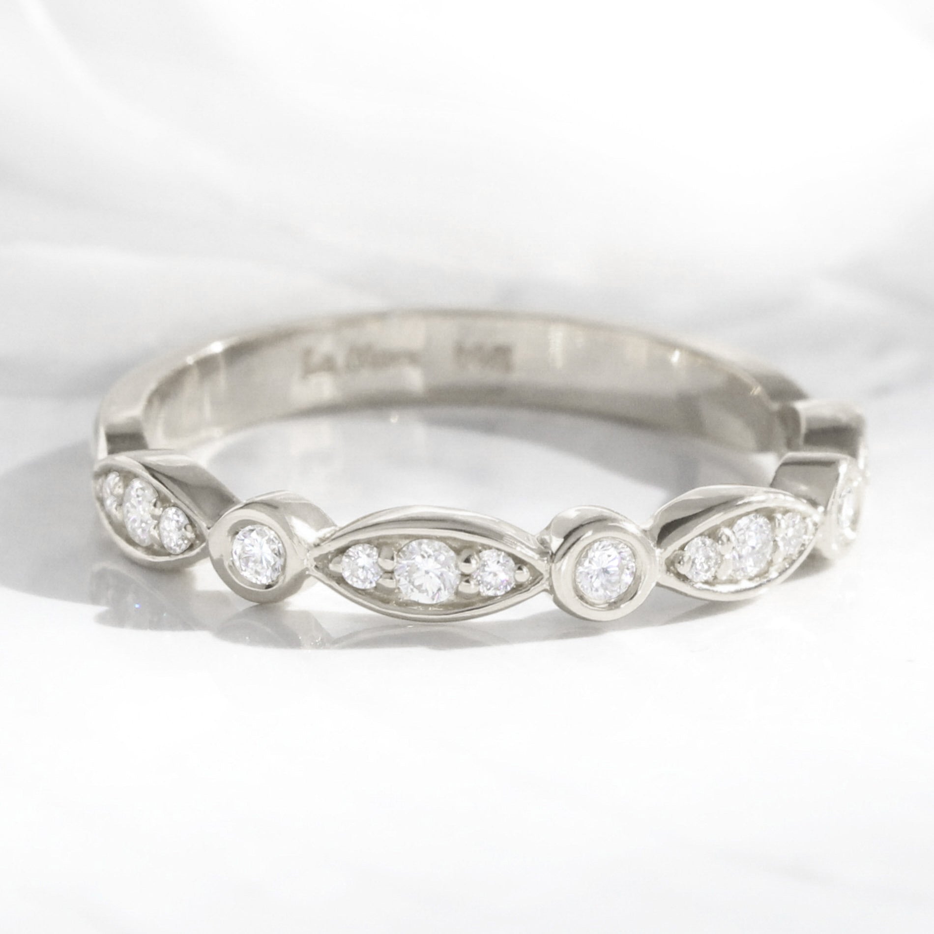 Bezel diamond wedding ring white gold scalloped half eternity band la more design jewelry