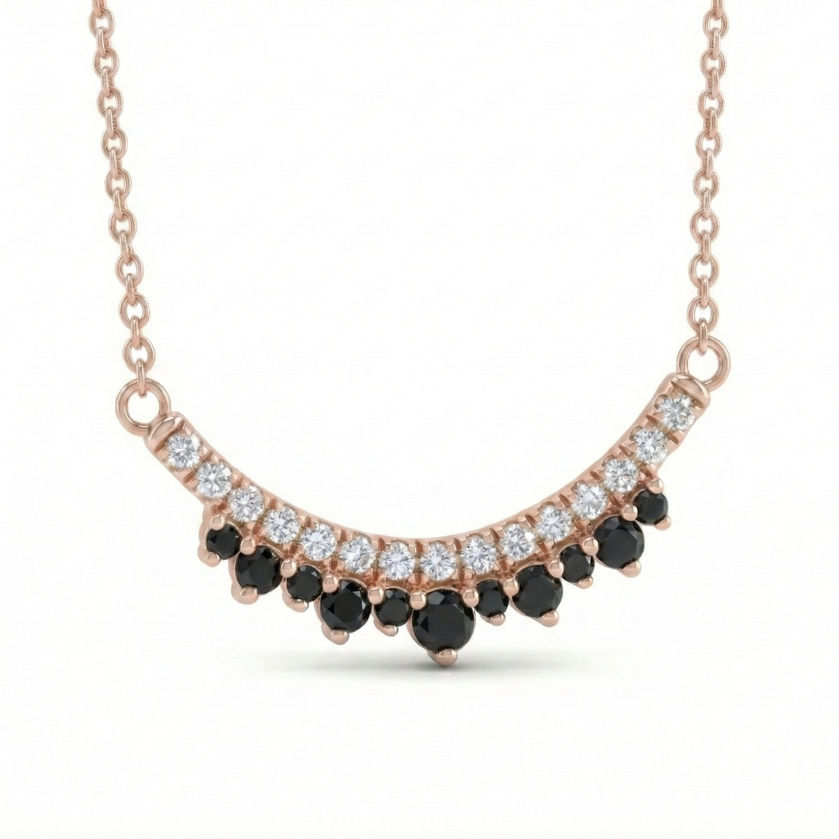 Black and white diamond necklace 14k rose gold smile pendant pave black diamond necklace with gold chain by la more design jewelry