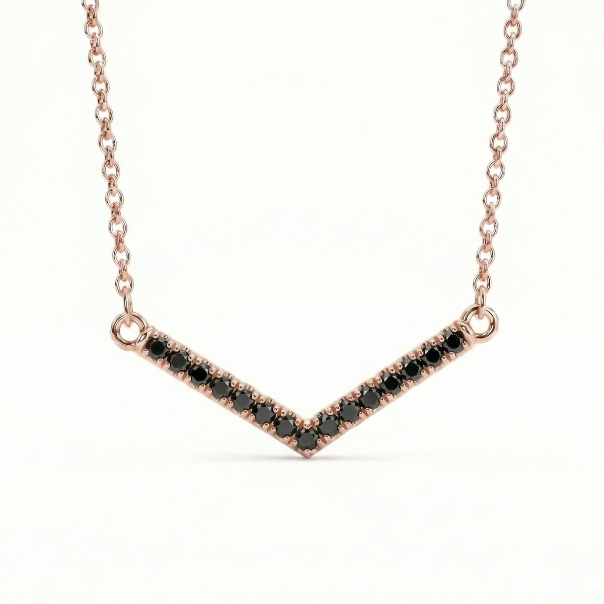 Black diamond chevron necklace 14k rose gold curved v shaped black diamond pendant with gold chain by la more design jewelry