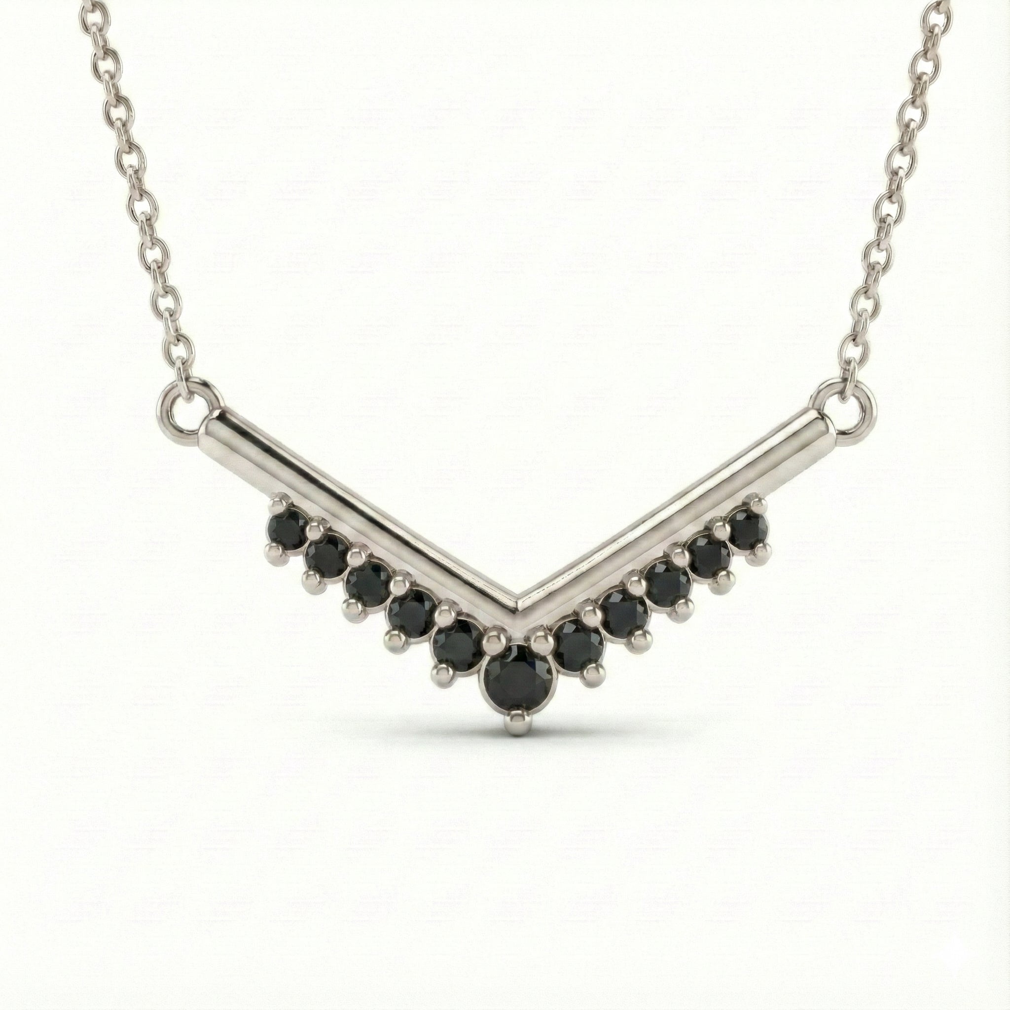 Black diamond chevron necklace 14k white gold v shaped pave diamond pendant with gold chain by la more design jewelry
