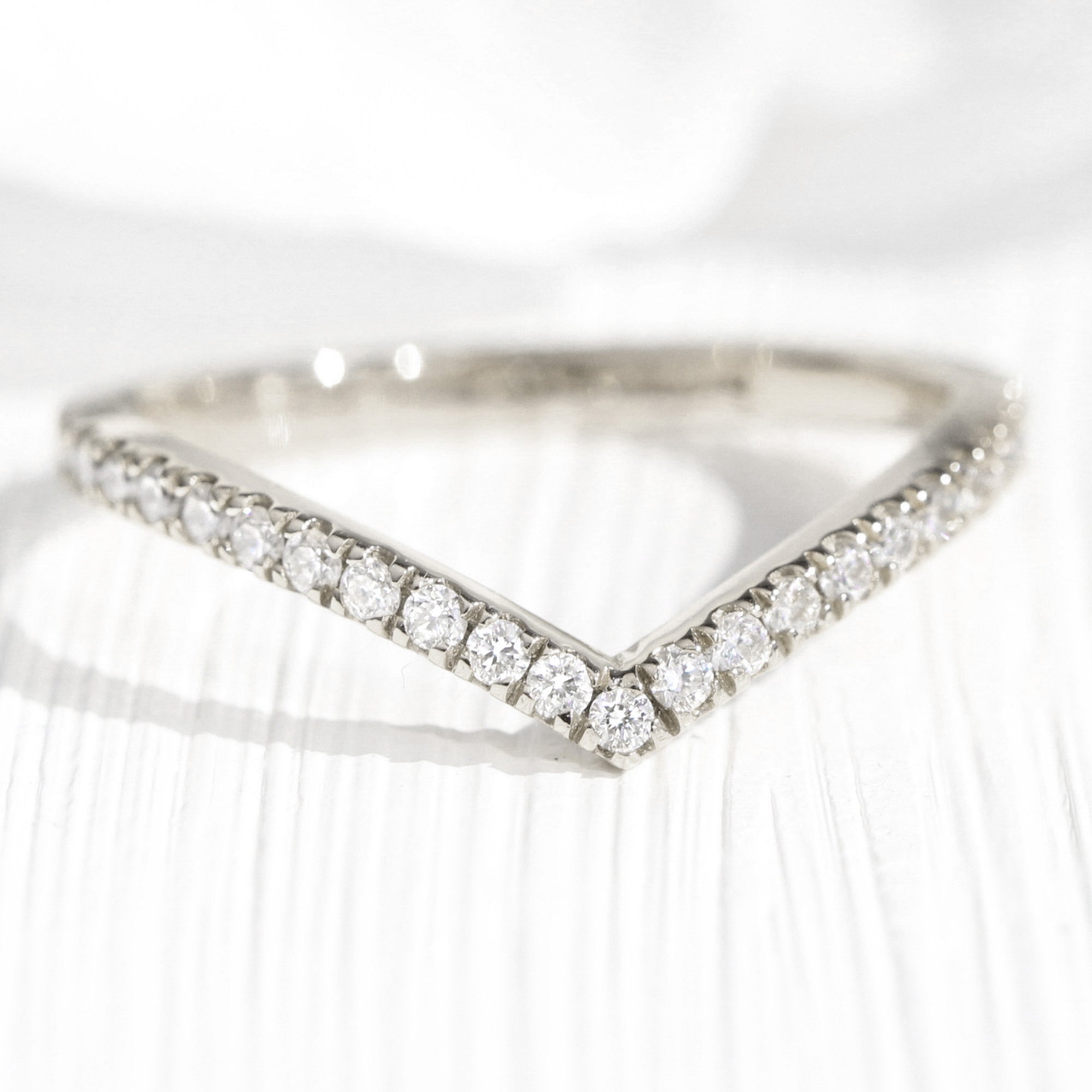 Chevron Diamond Wedding Ring white Gold V Shaped Curved Pave Band La More Design Jewelry
