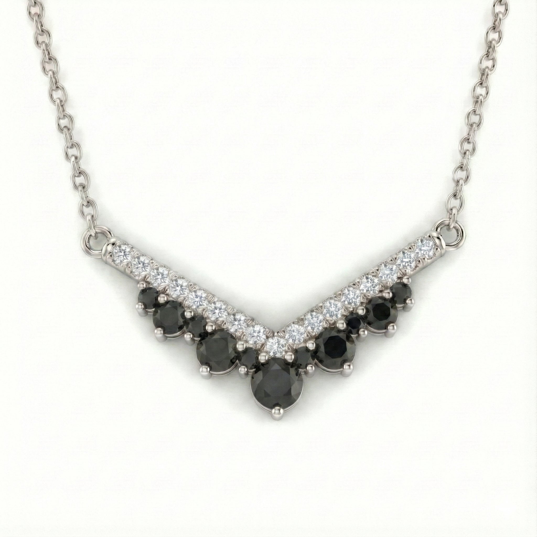 Chevron diamond necklace 14k white gold pave black diamond pendant with gold chain by la more design jewelry