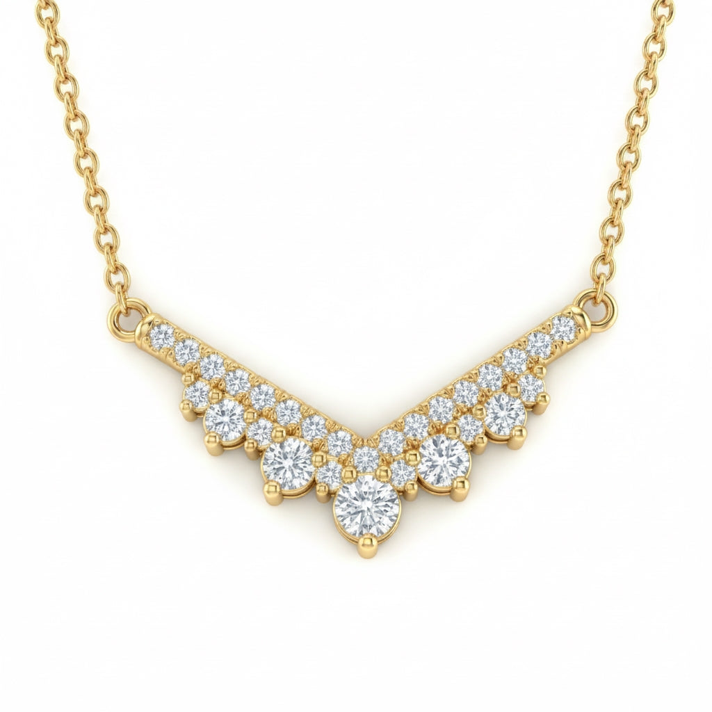 Chevron diamond necklace 14k yellow gold pave white diamond pendant with gold chain by la more design jewelry