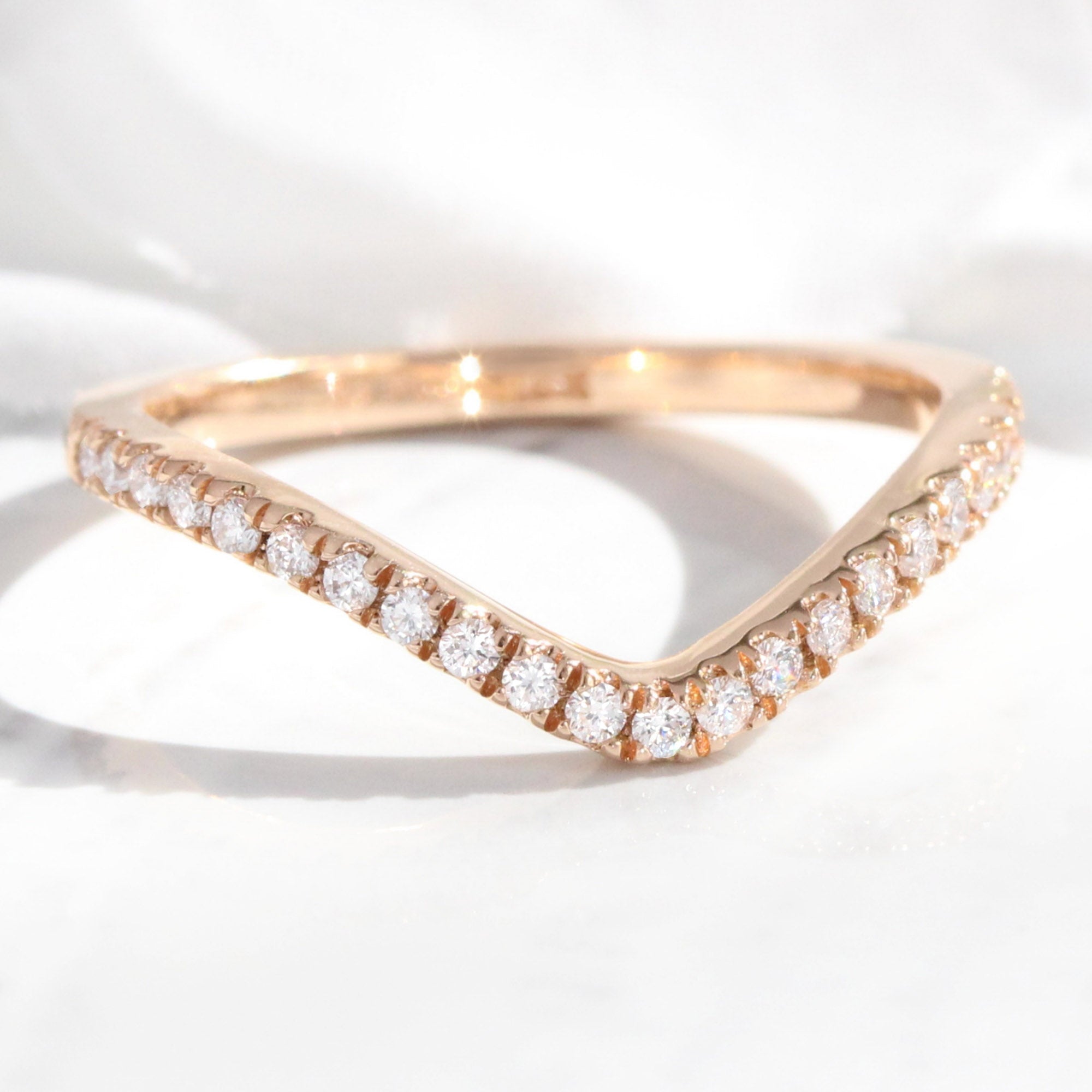 Contour Diamond Wedding Ring Rose Gold U Shaped Curved Pave Band La More Design Jewelry